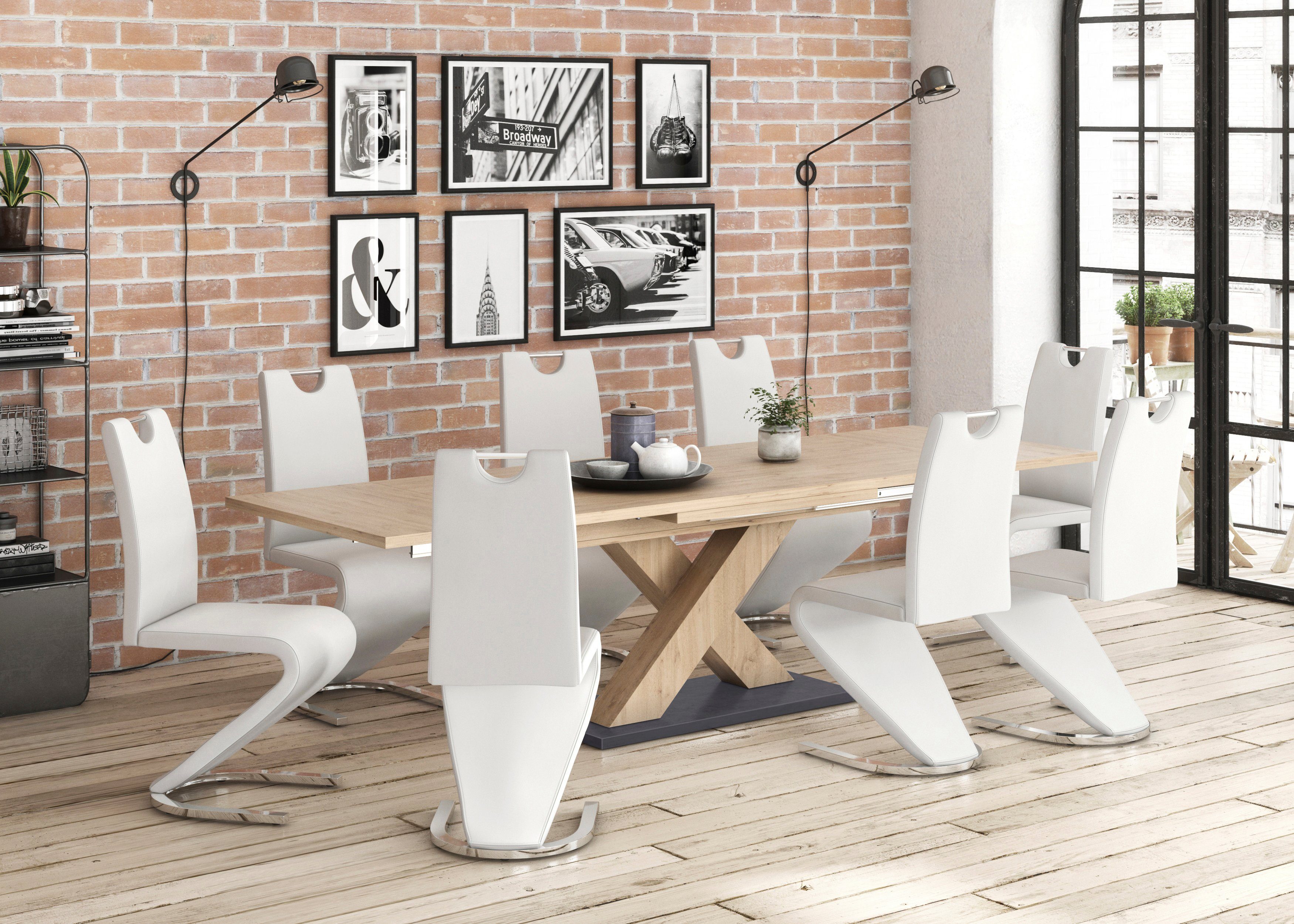 Mäusbacher Eettafel Comfort tafel TOPSELLER! Mäusbacher eettafel met X-frame en voetplaat. Breedte 180-280 eettafels bruin