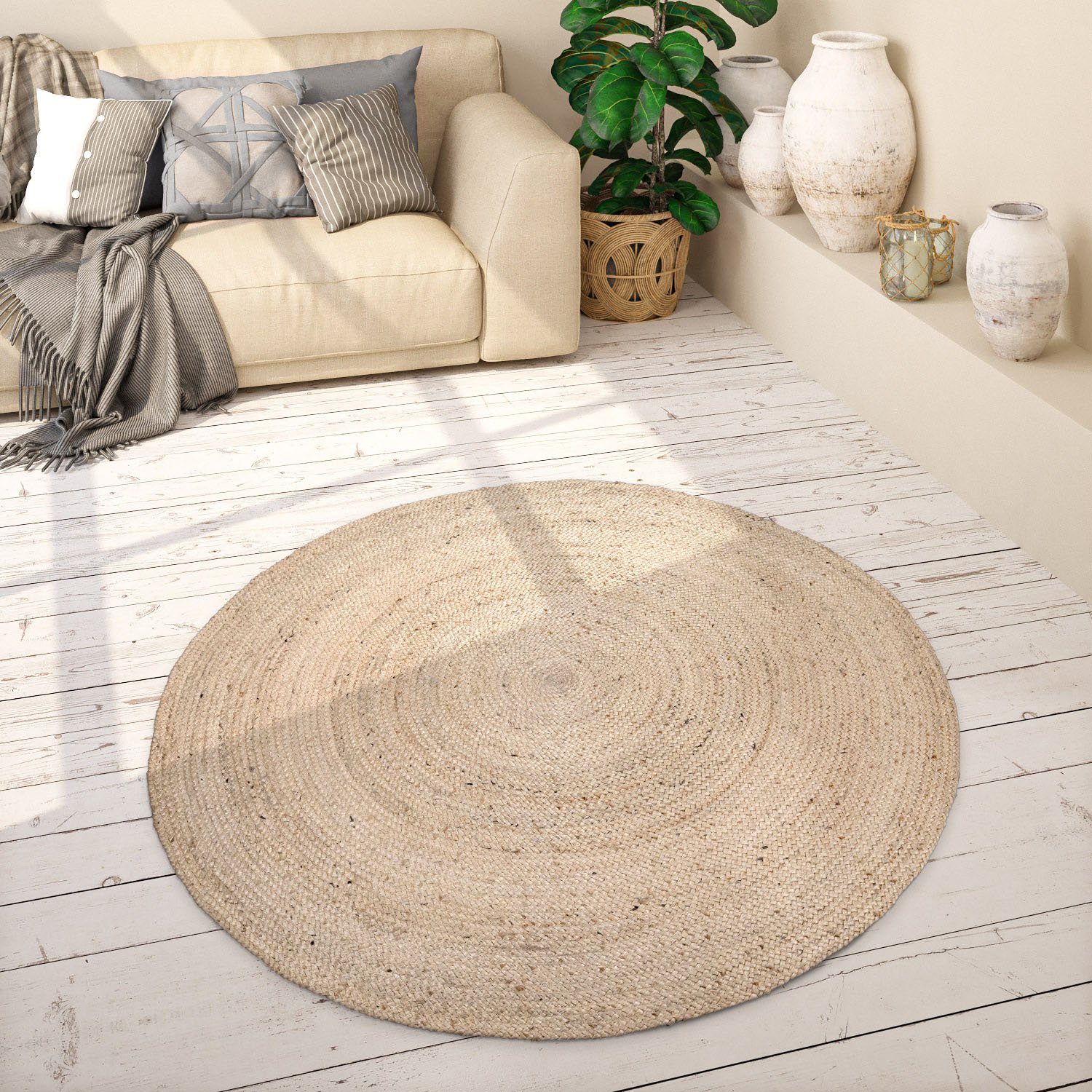 Paco Home Vloerkleed Viborg 595 Jute, modern, boho, met de hand gemaakt vloerkleed van natuurmateriaal