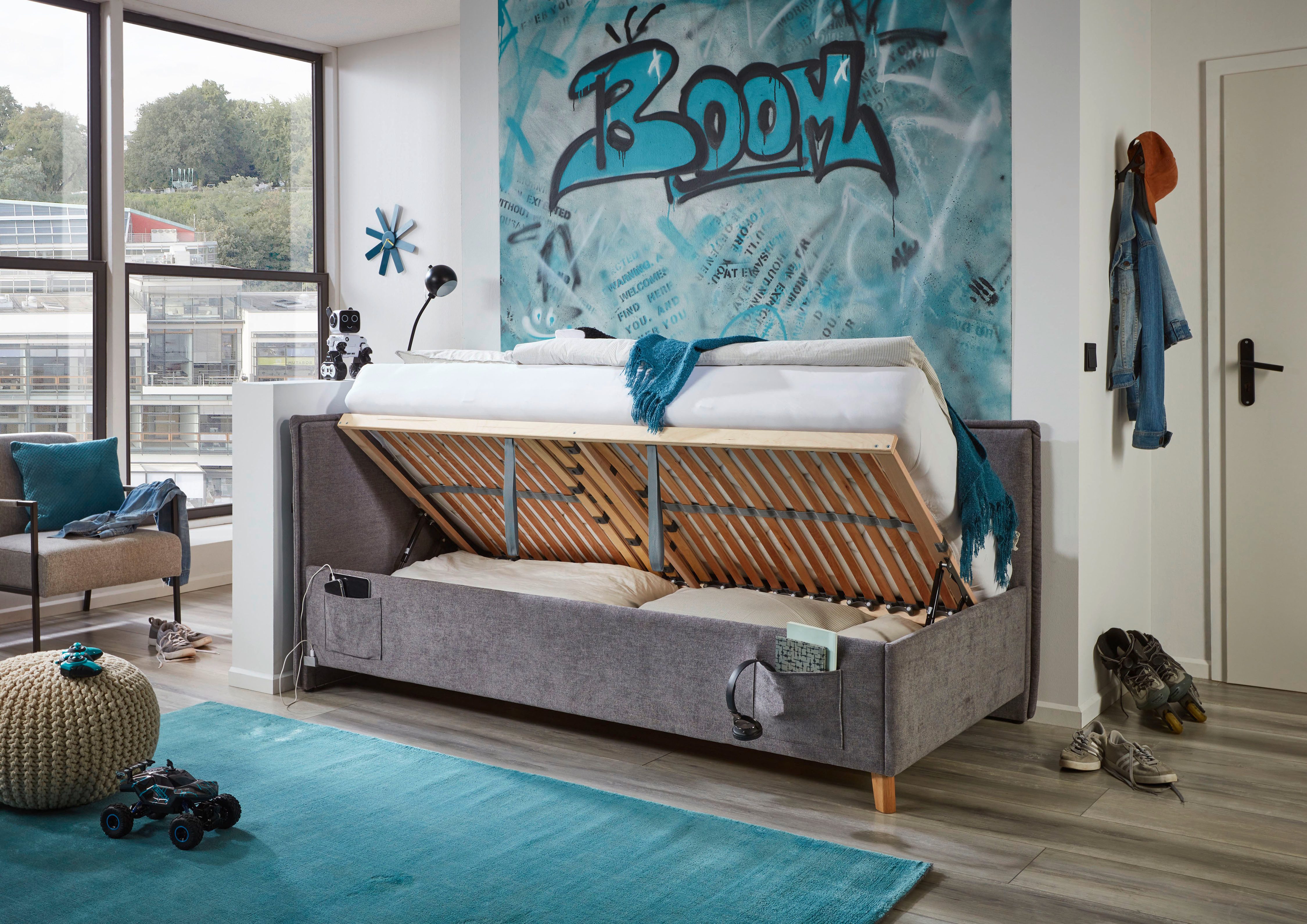 meise.möbel Kinderledikant FUN II Bekleed bed naar keuze met bedkist, tienerbed inclusief USB-aansluiting