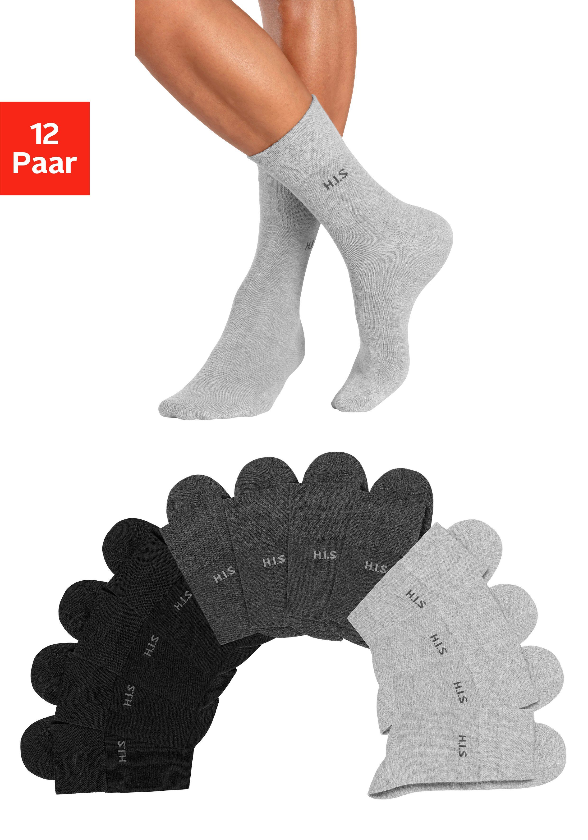 H.I.S Sokken zonder snijdende elastiek (set, 12 paar) heren sokken maat 47-48 grijs