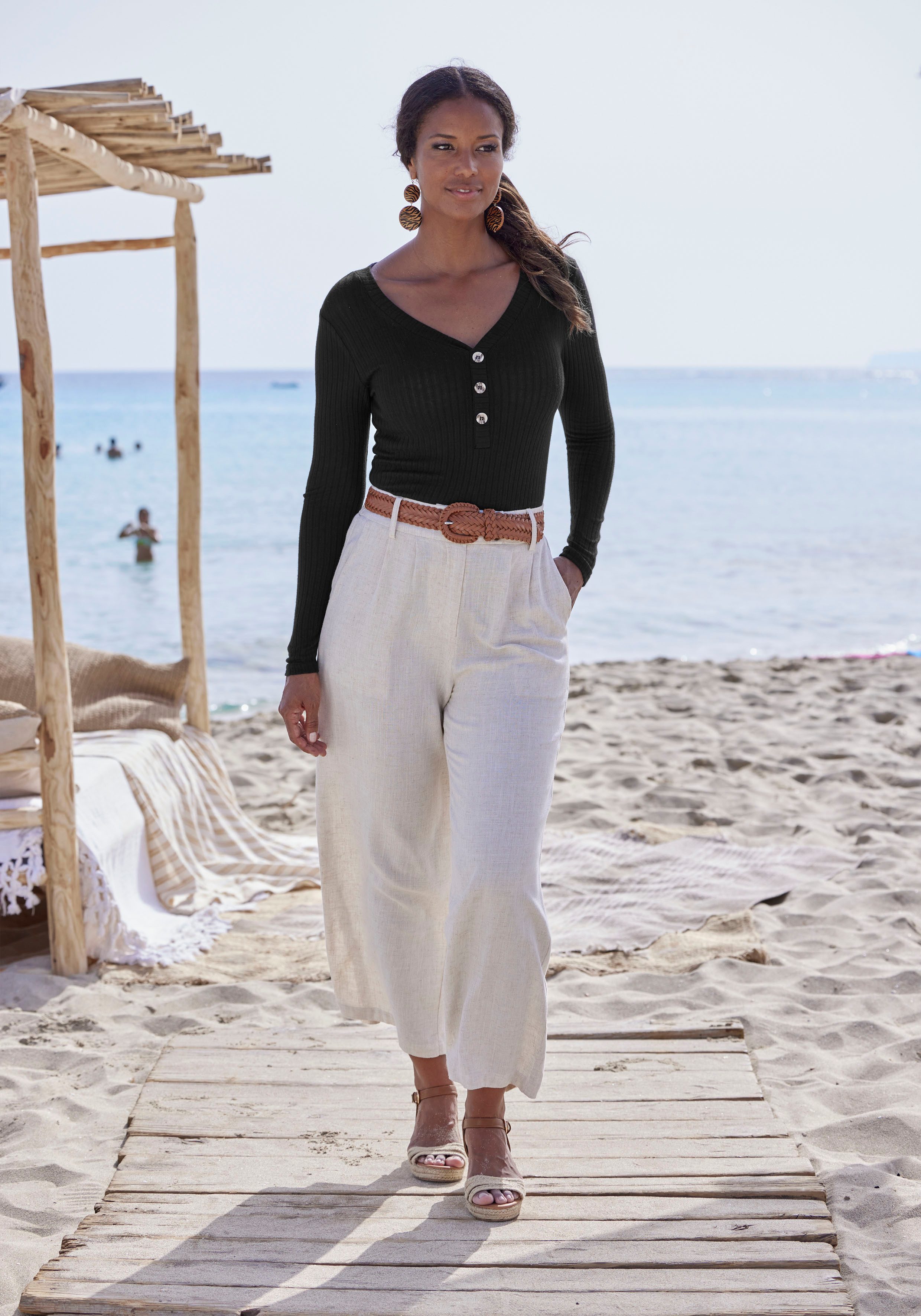 Lascana Shirt met lange mouwen Met korte knoopsluiting van zachte viscose-ribkwaliteit