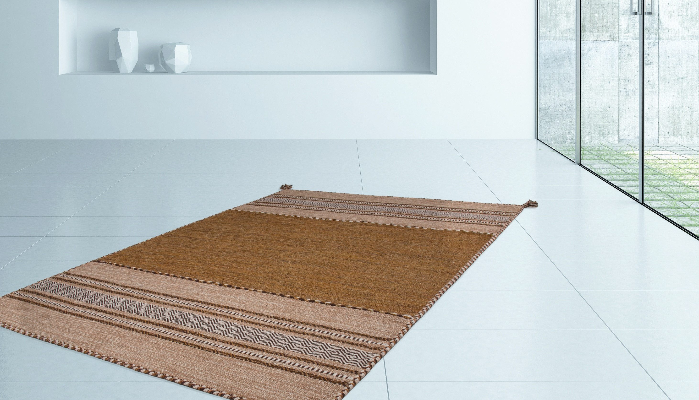 Kayoom Vloerkleed Alhambra 335 Machinaal geweven vlakke tapijt, 100% katoen, etno-ontwerp moderne vloerkleden maat 80 cm x 150 cm x 5 mm bruin