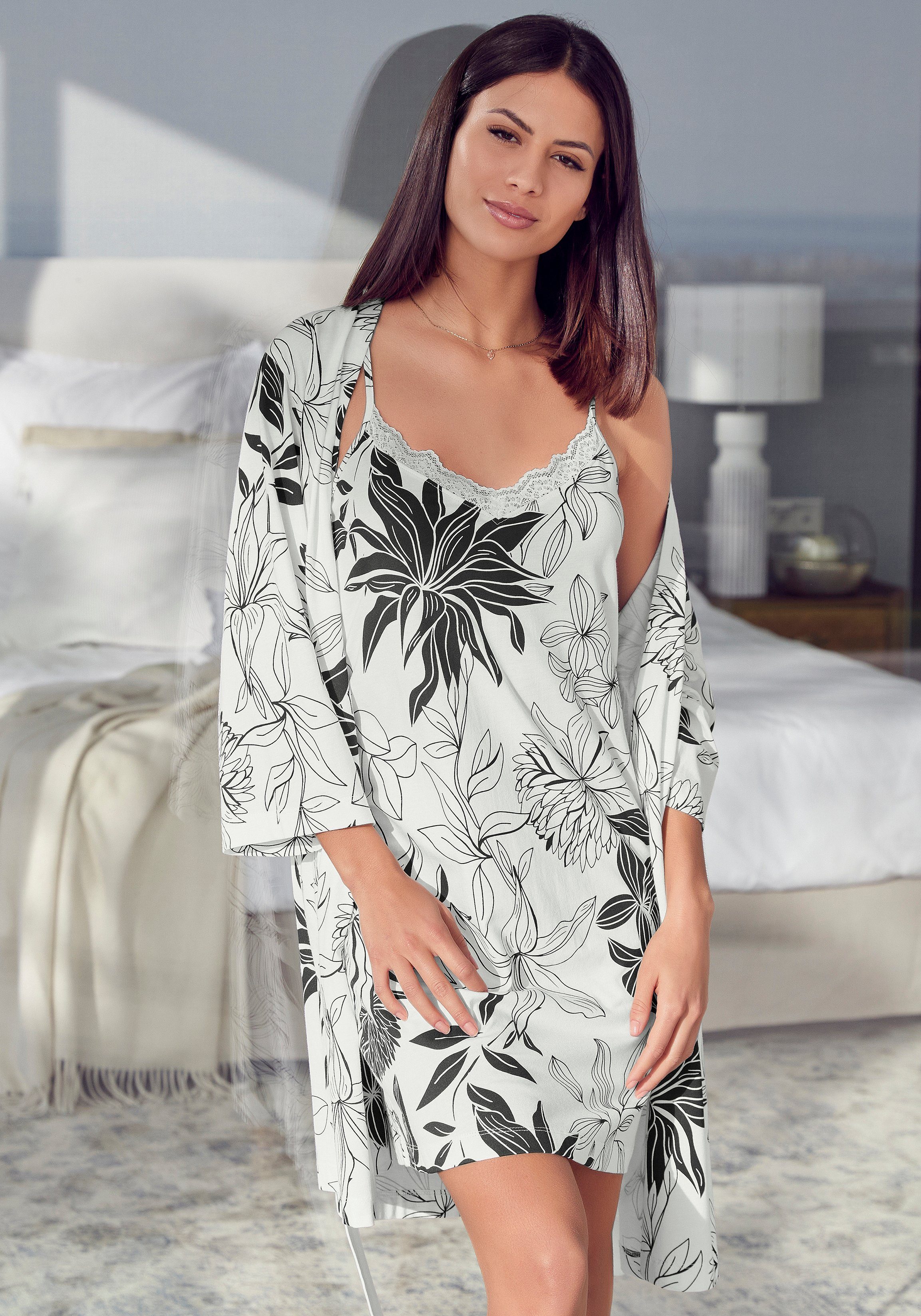 Lascana Negligé met bloemenprint