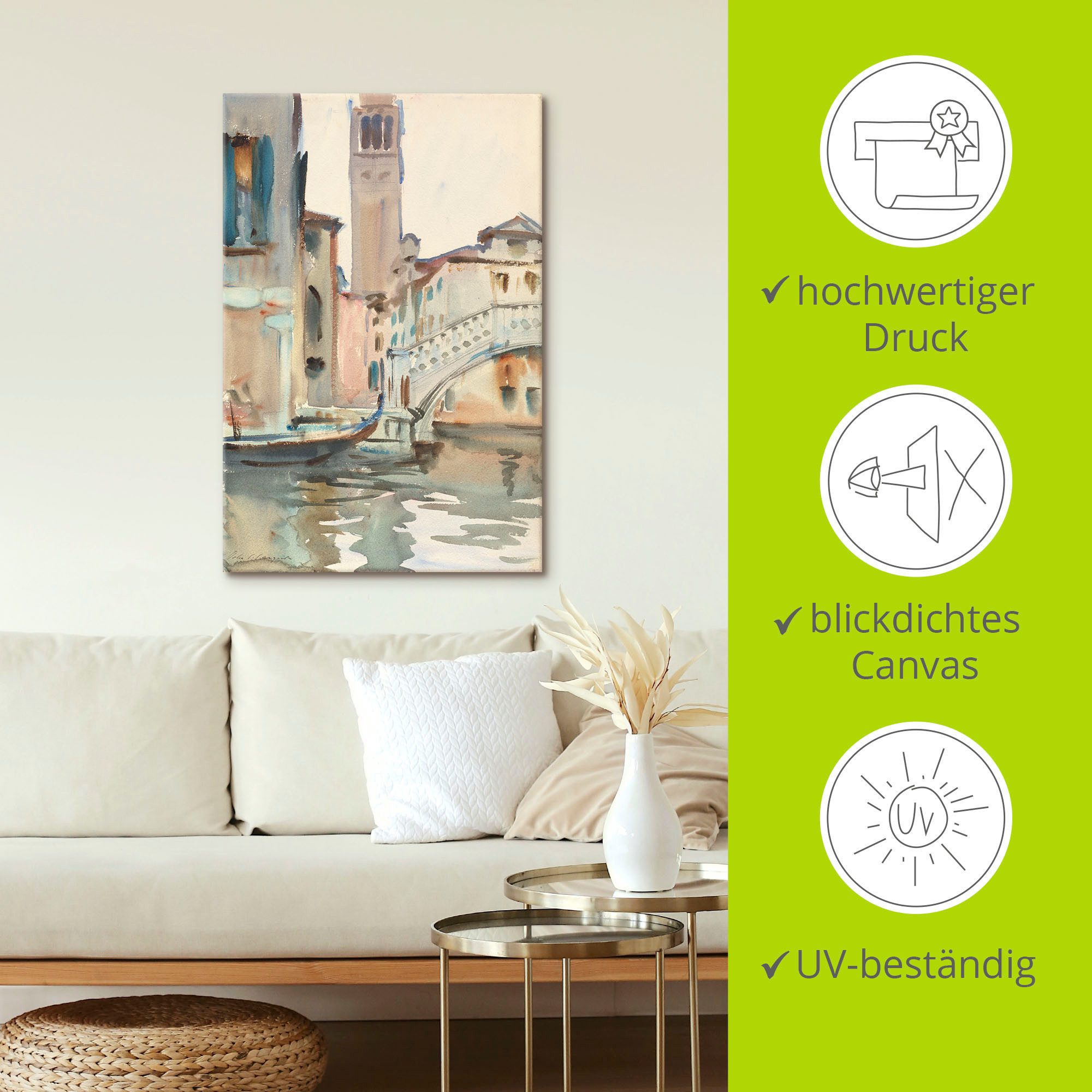 Artland Artprint Een brug en campanile, Venetië. als artprint op linnen, poster in verschillende formaten maten