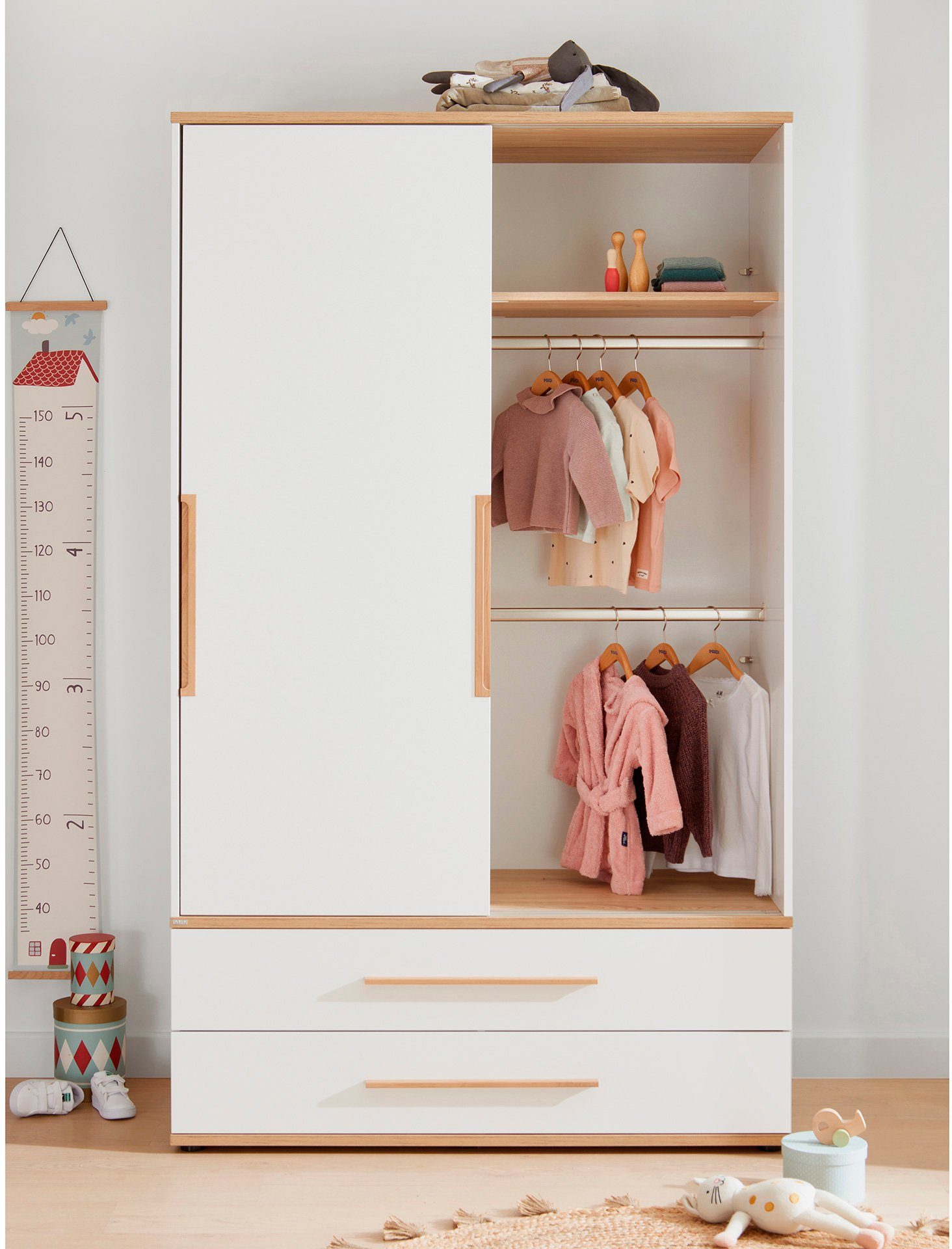 PAIDI Kinderwelten Kledingkast YOLANDA 2T2S smal Schuifdeuren met hoogwaardige aluminium rails, 2 lades