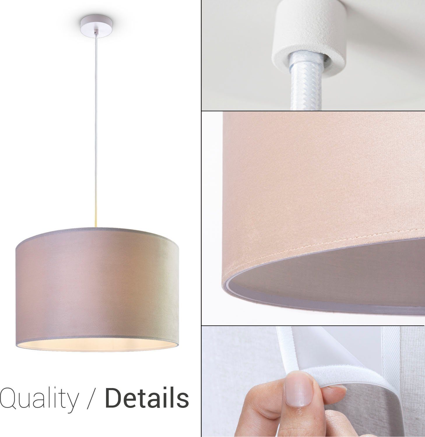 Paco Home Hanglamp Hugo uni Color Woonkamer lampenkap van velours uni-kleuren decoratie E27 kabel 1,5m