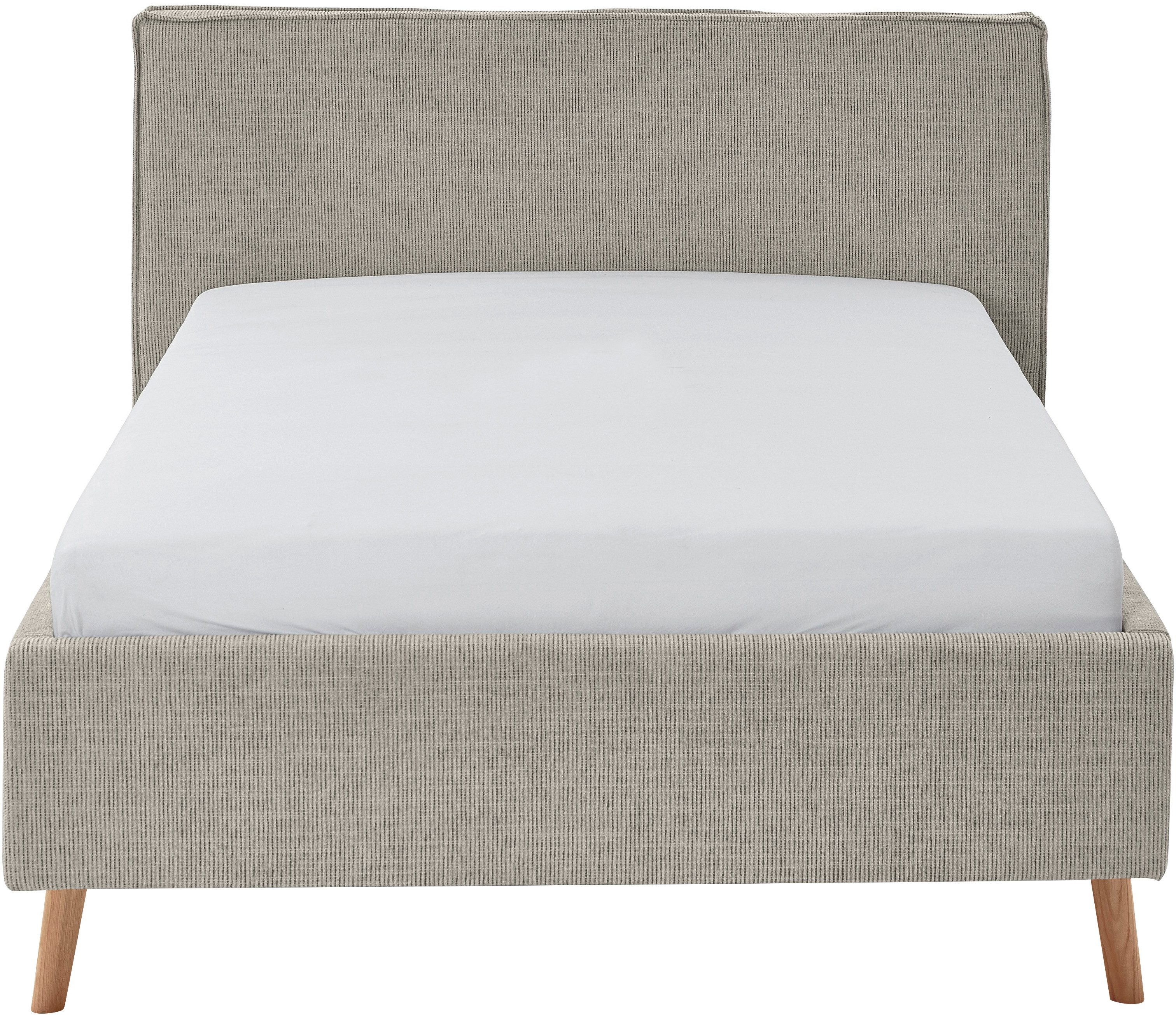 meise.möbel Gestoffeerd bed Riva met eikenkleurige houten poten, naar keuze met bedkist en lattenbodem