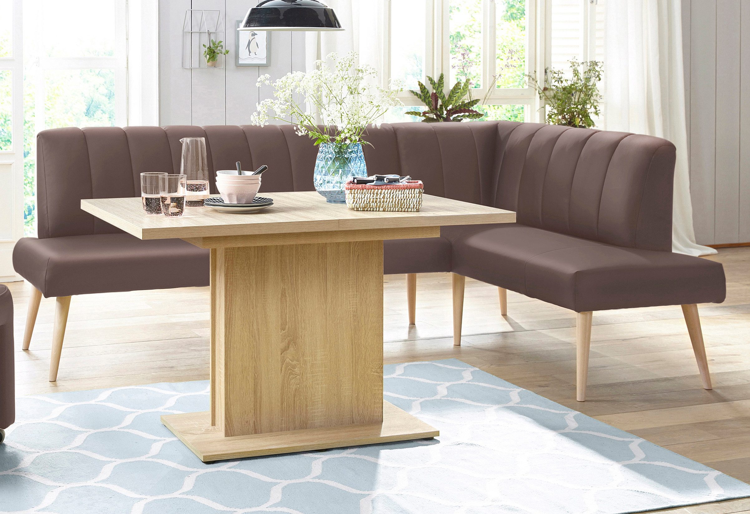exxpo - sofa fashion Hoekbank Costa, moderne rugstikking, comfortabel en elegant, hoge houten voet
