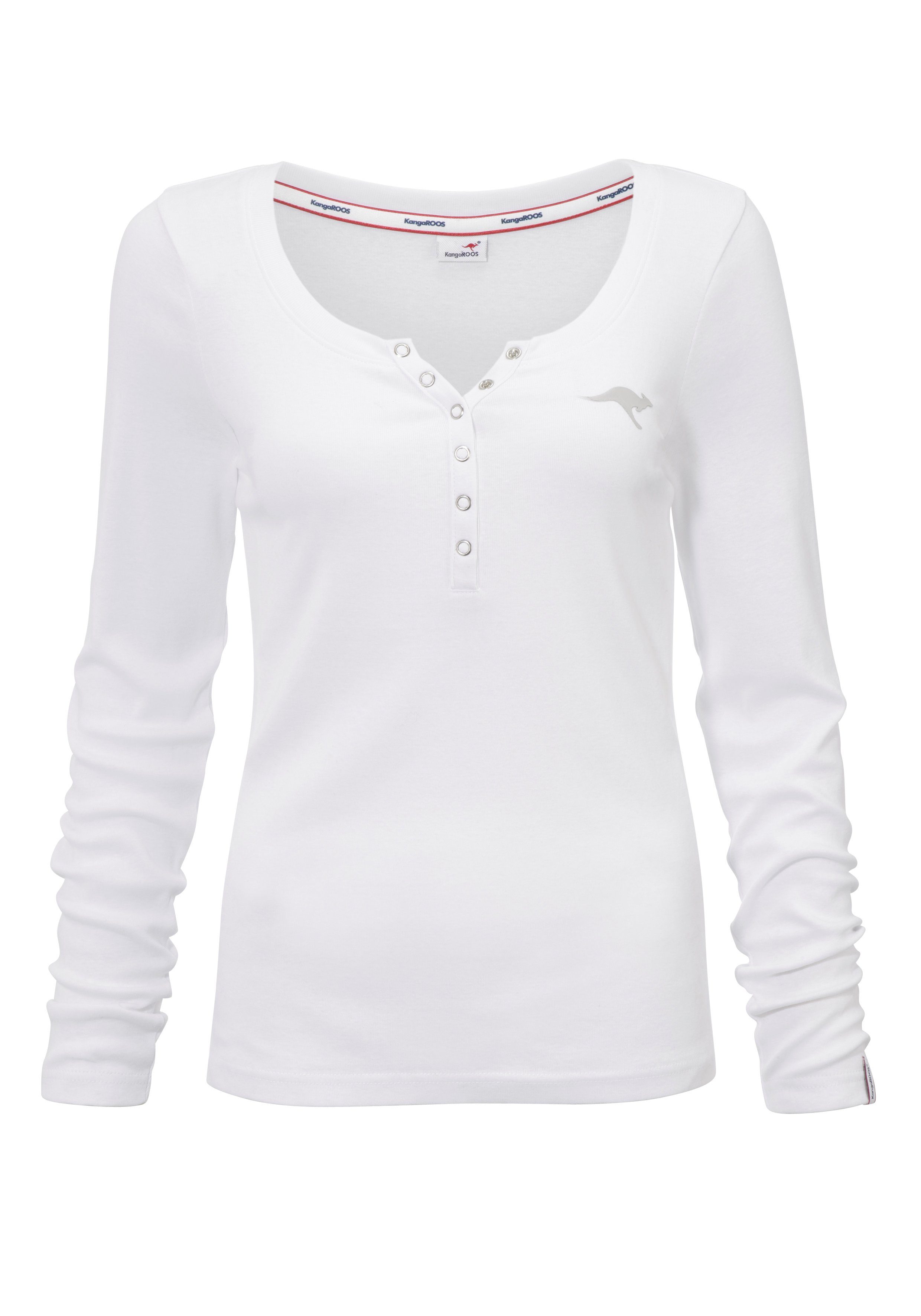 KangaROOS Shirt met lange mouwen oprolbare mouwen, figuurvolgende snit, met logoprint