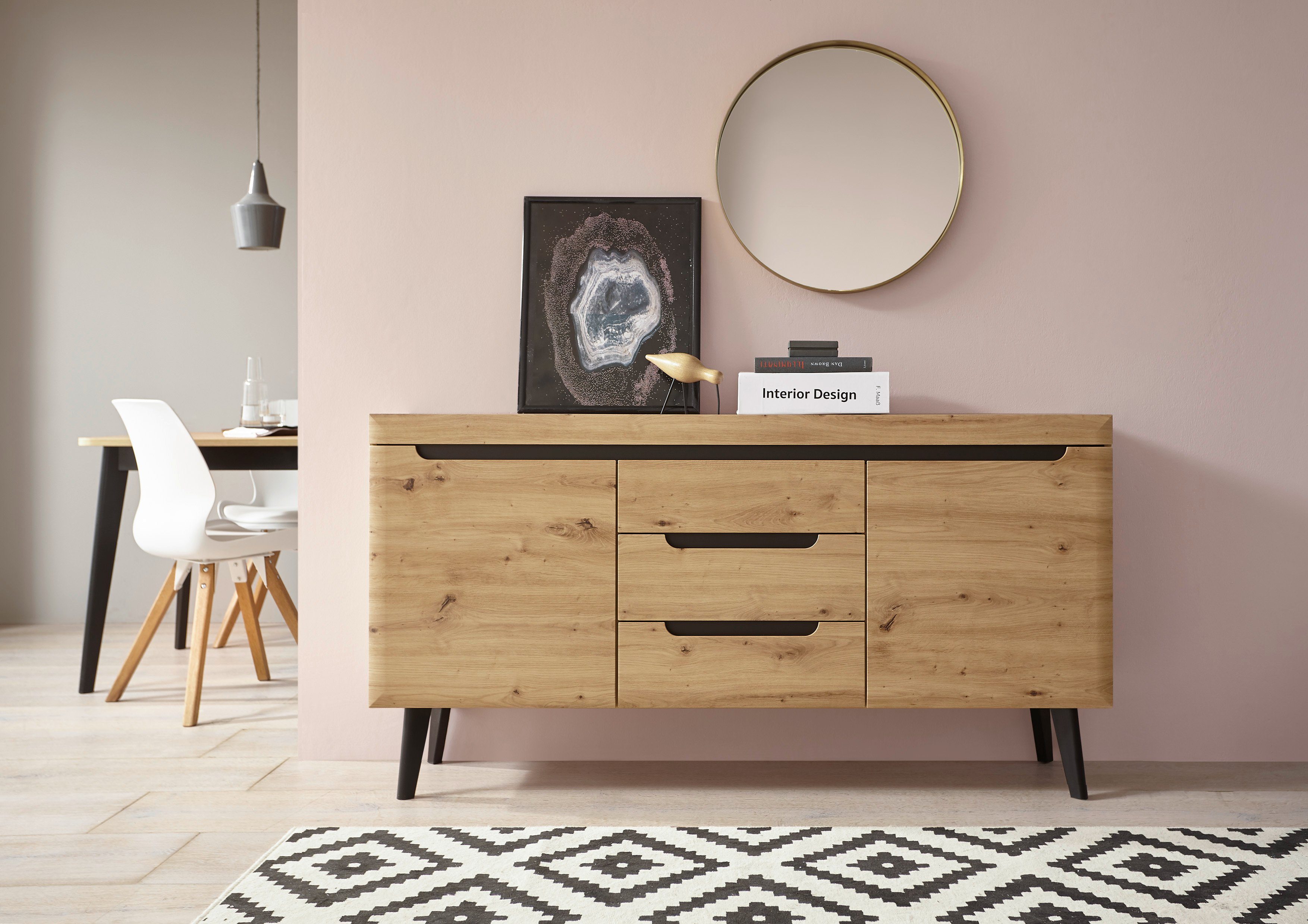 INOSIGN Dressoir Torge, dressoir, commode, ladekast afgeschuinde poten, drie kleuren, scandi design, 160 cm breed (1 stuk)