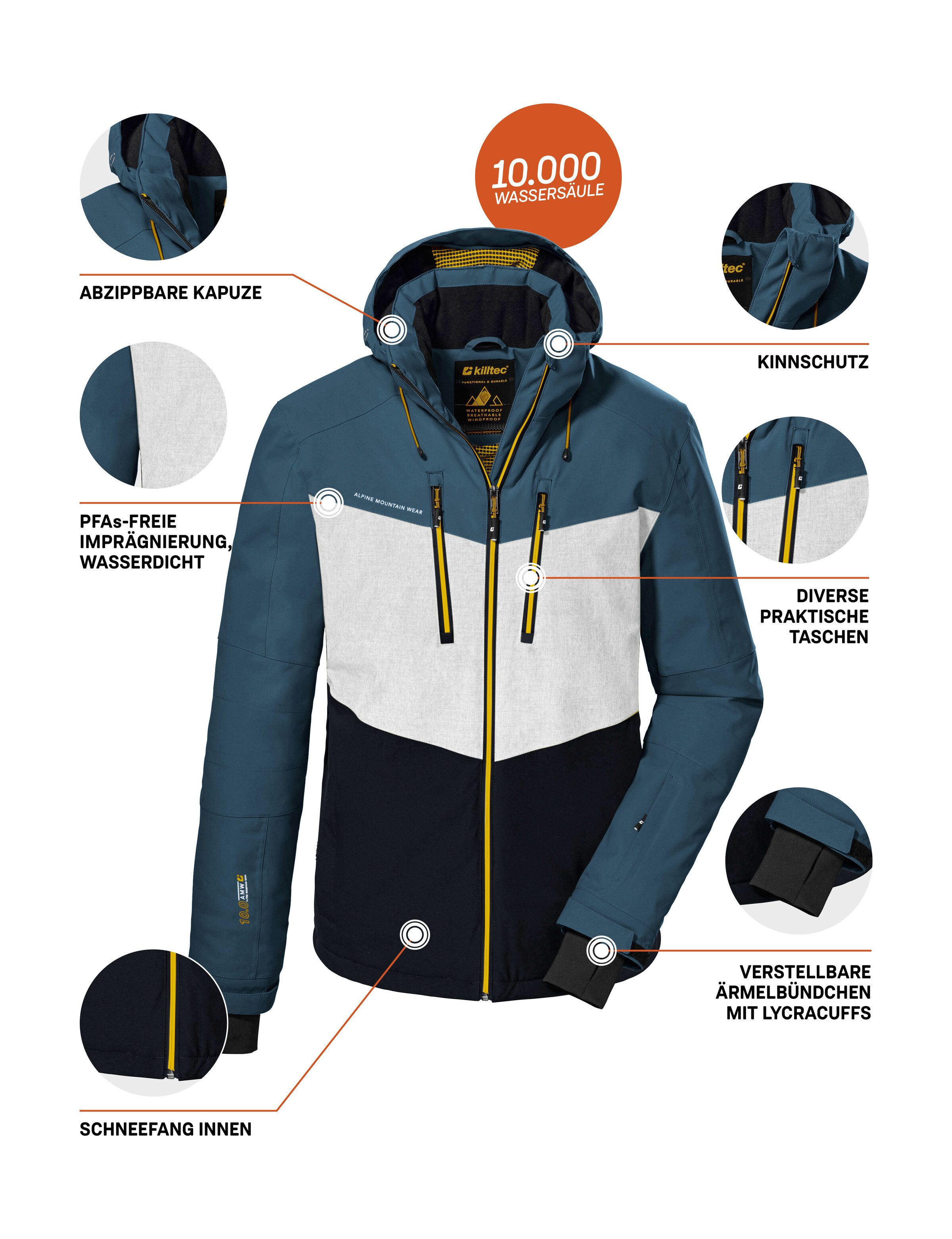 Killtec Ski-jack KSW 45 MN SKI JCKT Trendy, waterdichte ski-jas met afneembare kap en sneeuwvanger