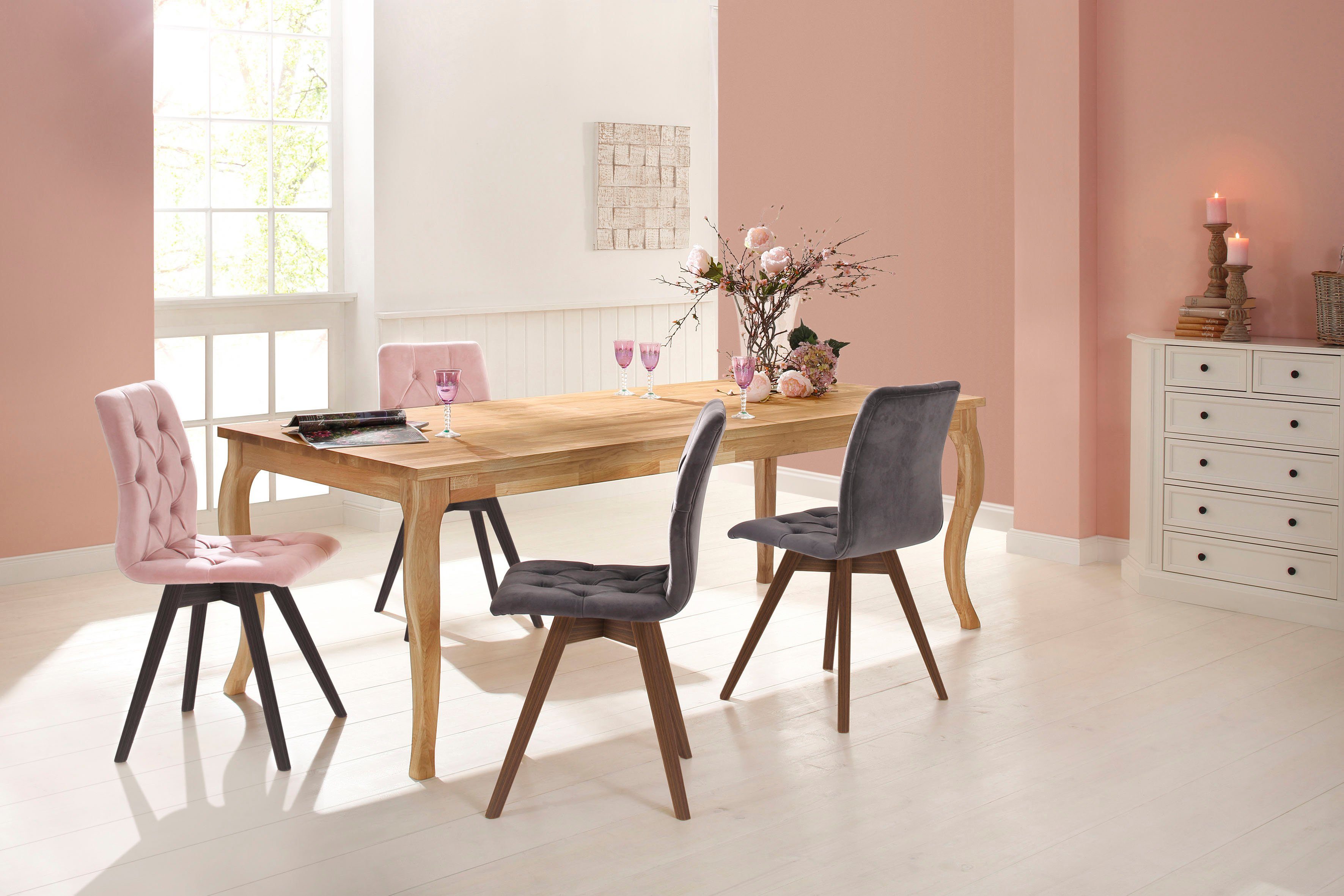 andas Eetkamerstoel Rania met massief houten poten (set, 2 stuks)