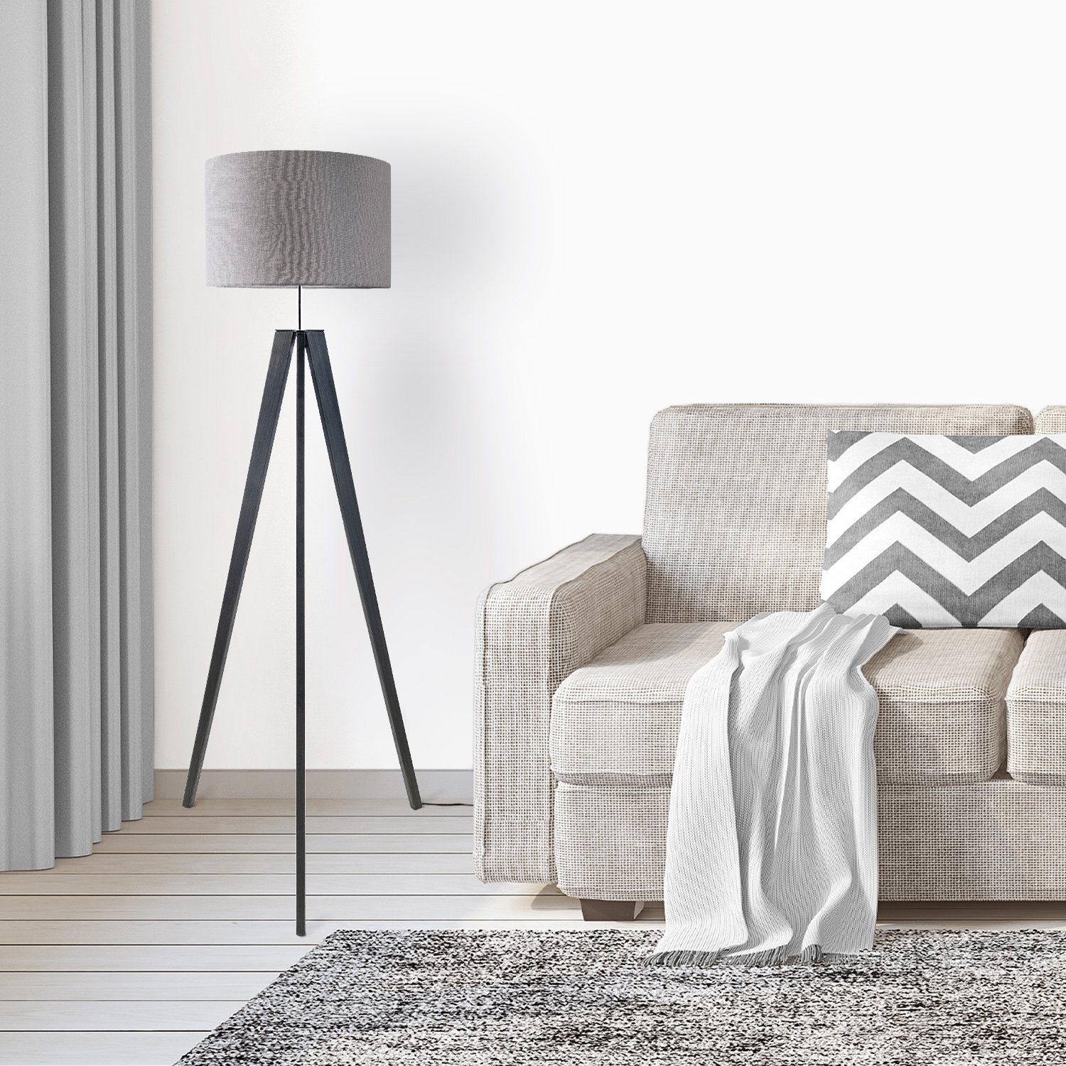 Paco Home Staande lamp Canvas uni Color Vloerlamp vintage voet LED lamp woonkamer Scandinavisch ontwerp E27
