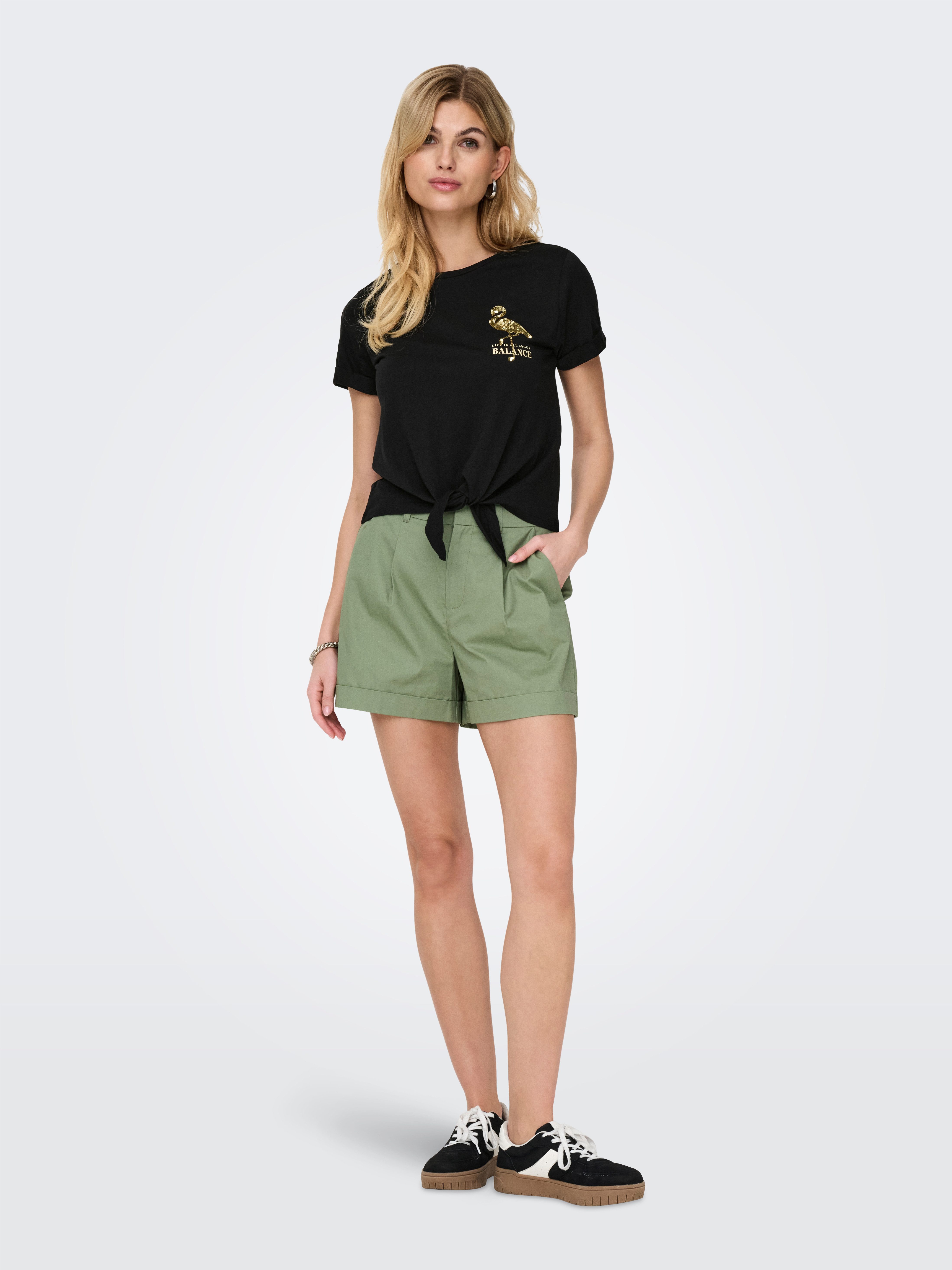 Only Shirt met korte mouwen ONLDORA S/S KNOT FOLD-UP TOP JRS