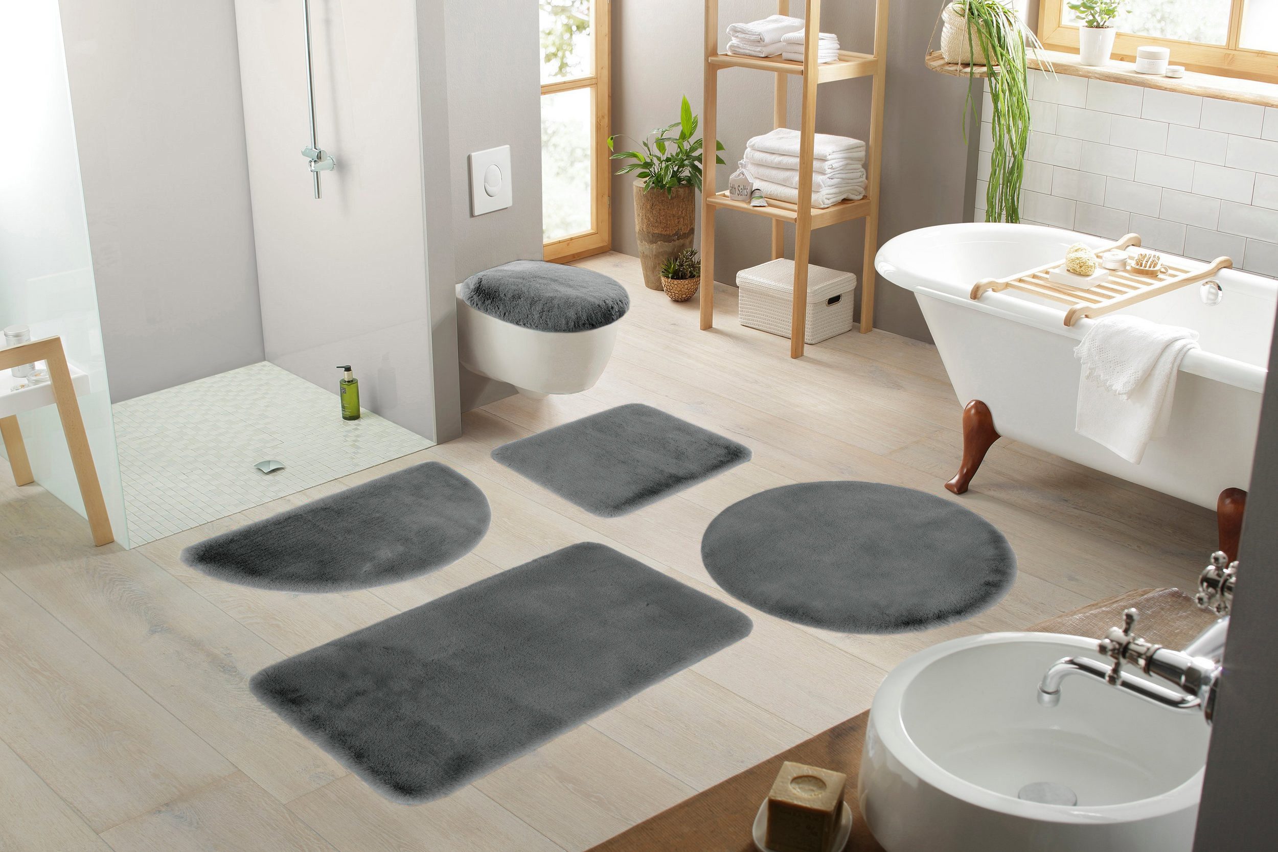 my home Badmat Rabbit badmatten, badmat, badkamer tapijt Konijnenbont-gevoel, badmat, rechthoekig, rond & als 3-delige set