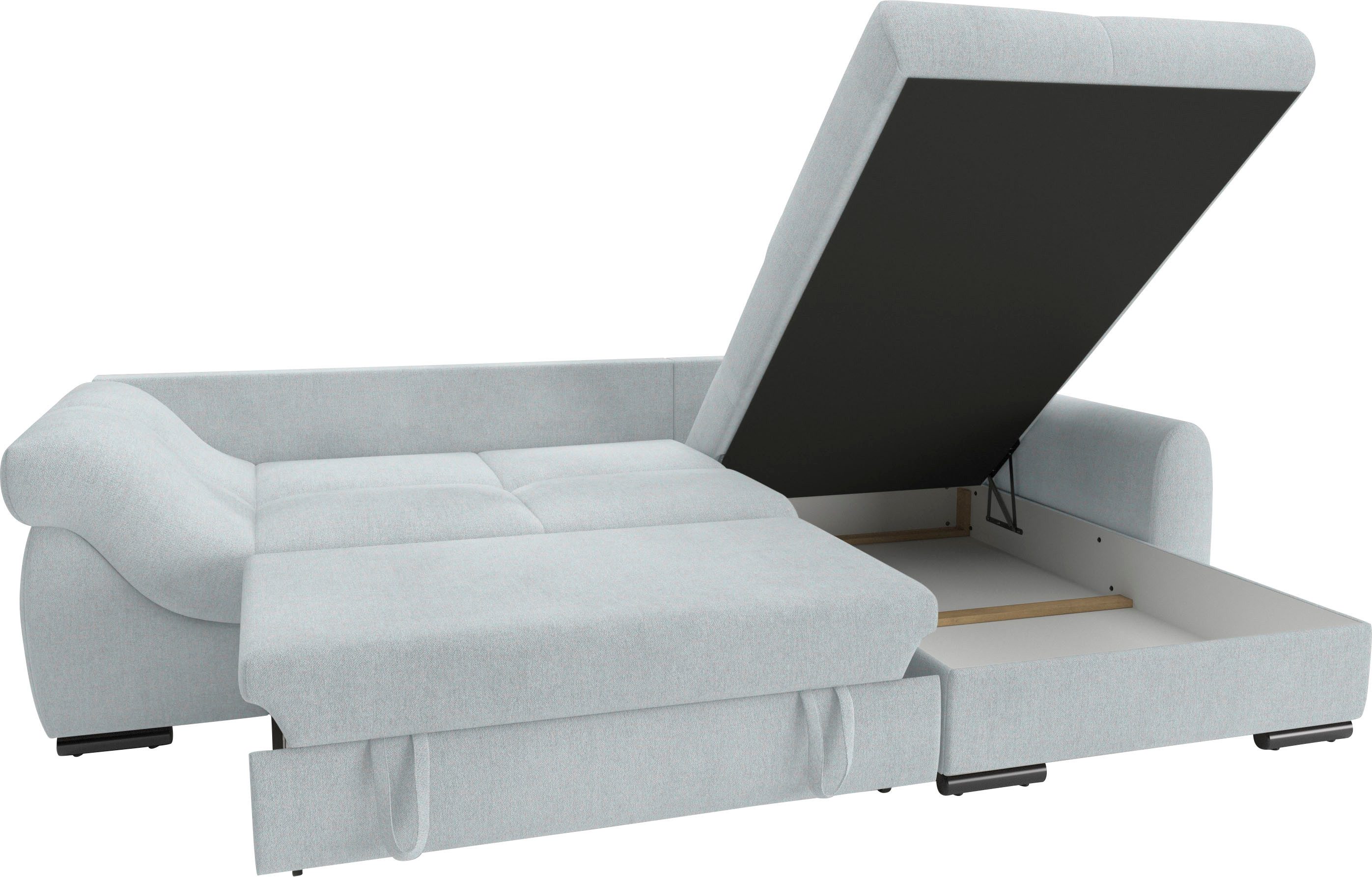 Mr. Couch Hoekbank Livorno DuraFlex L-vorm incl. hoogslaper beduitbreiding, xl bedbox wit gecoat