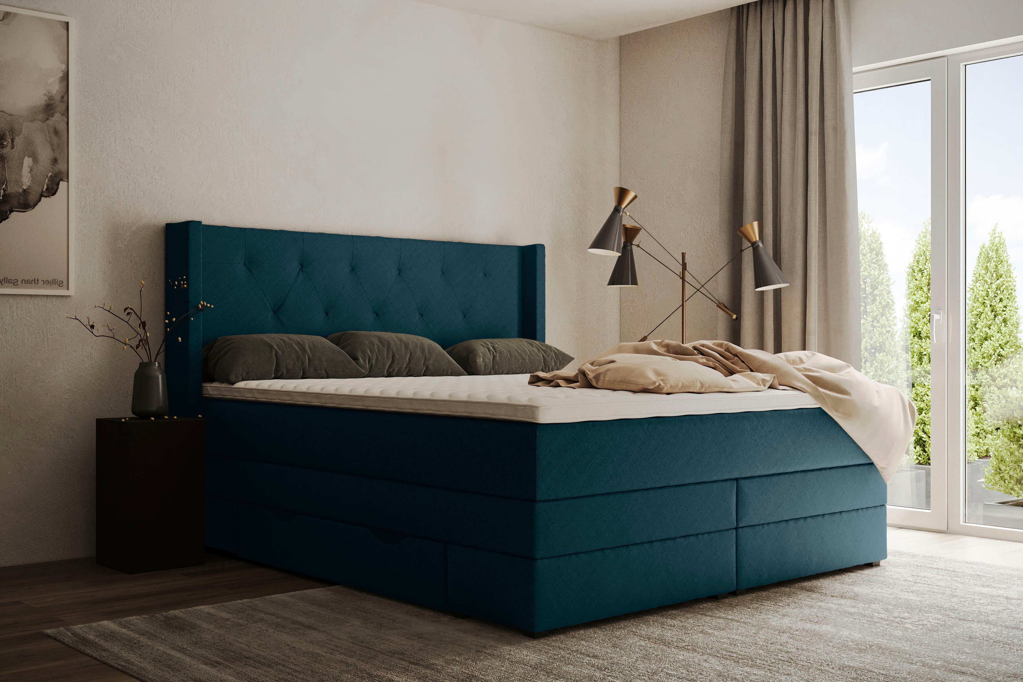 Places of Style Boxspring Elegance met mooie capitonnage, in de hardheden h2 & h3, inclusief laden boxsprings groen