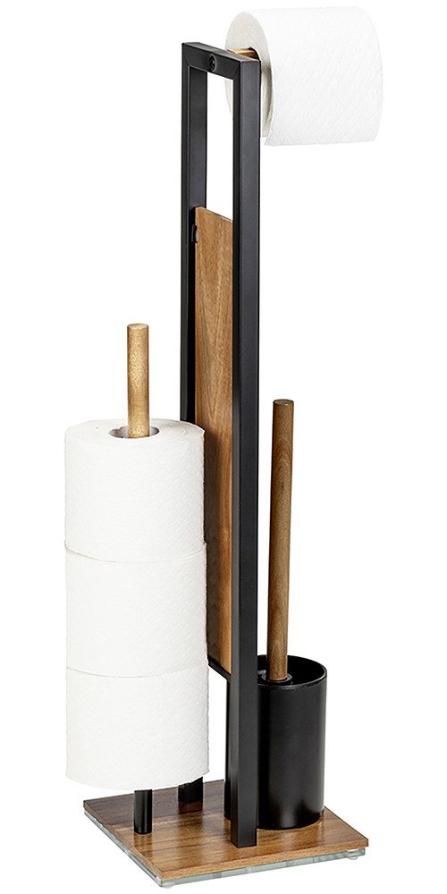 WENKO Toiletset Model Rivalta Acacia geïntegreerde toiletpapierhouder en wc-borstelhouder, acaciahout