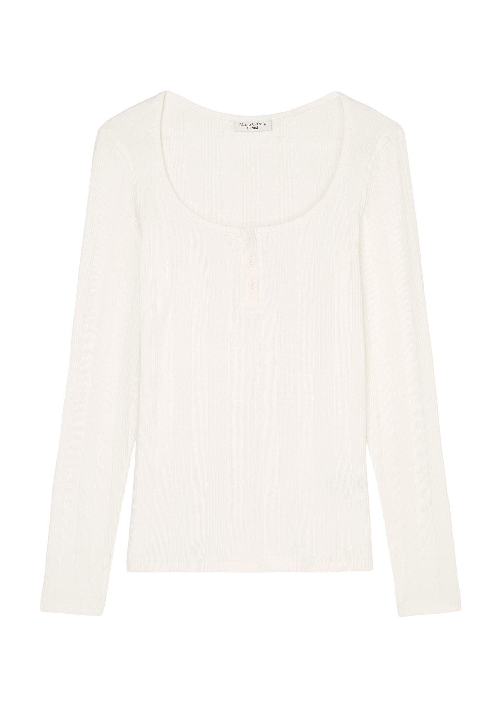 Marc O'Polo DENIM Longsleeve in Serafino-stijl van fijne ribstructuur
