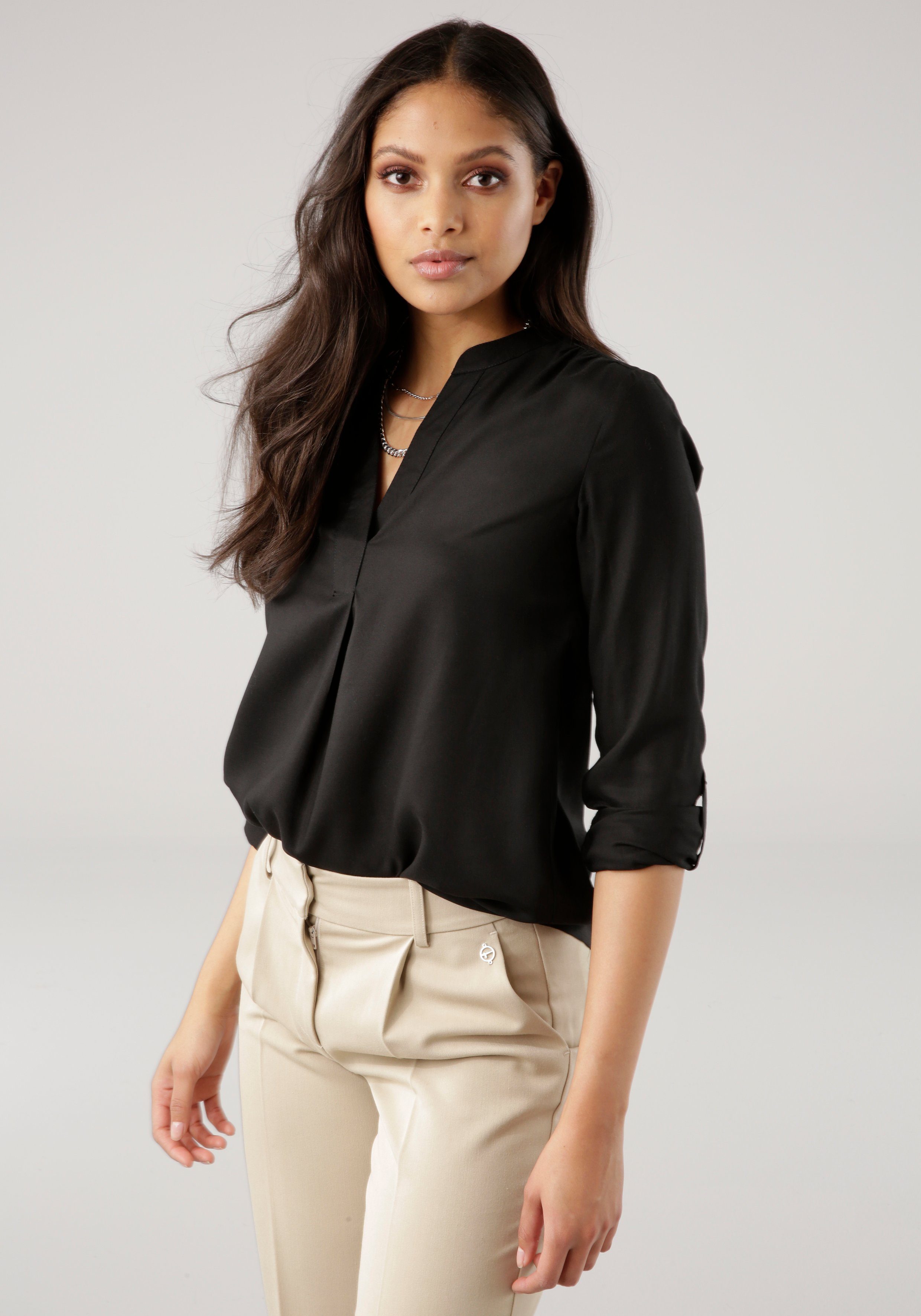 Tamaris Blouse zonder sluiting met opgerolde mouwen