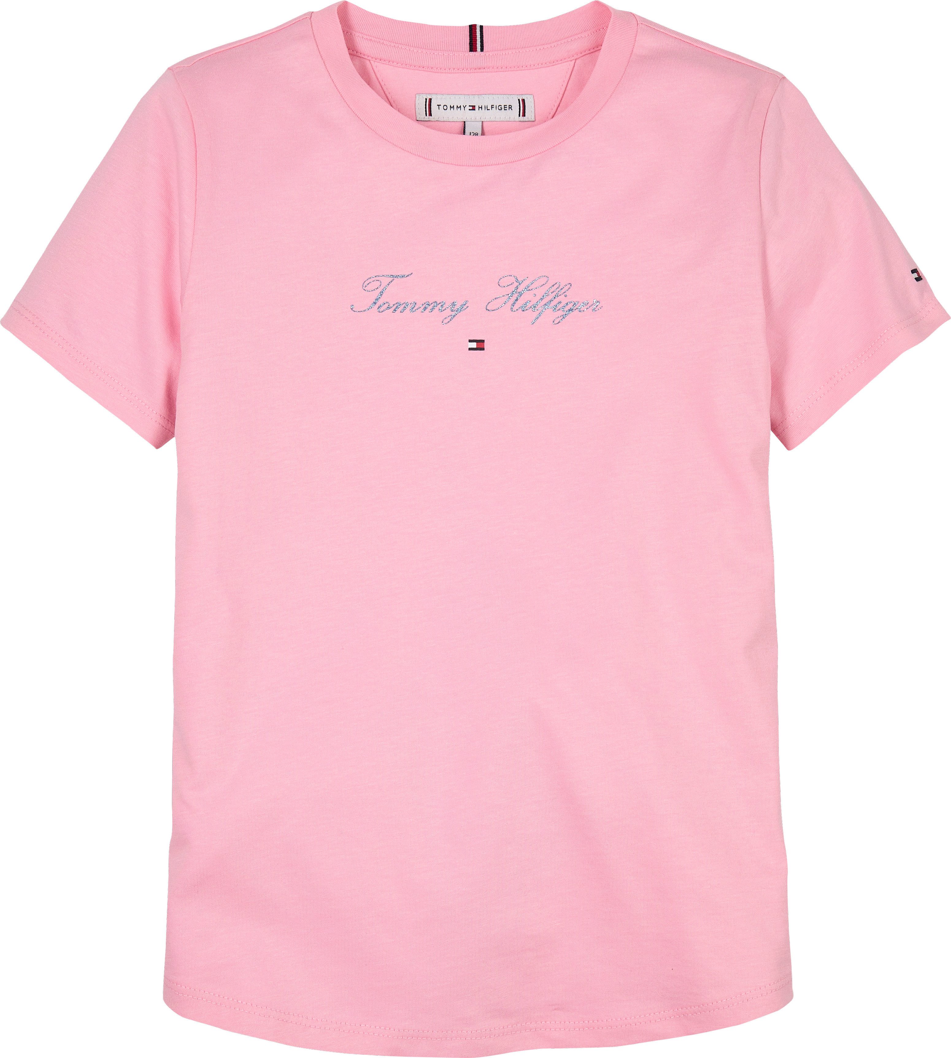 Tommy Hilfiger T-shirt TOMMY SCRIPT SLIM TEE SS met glinsterend opschrift