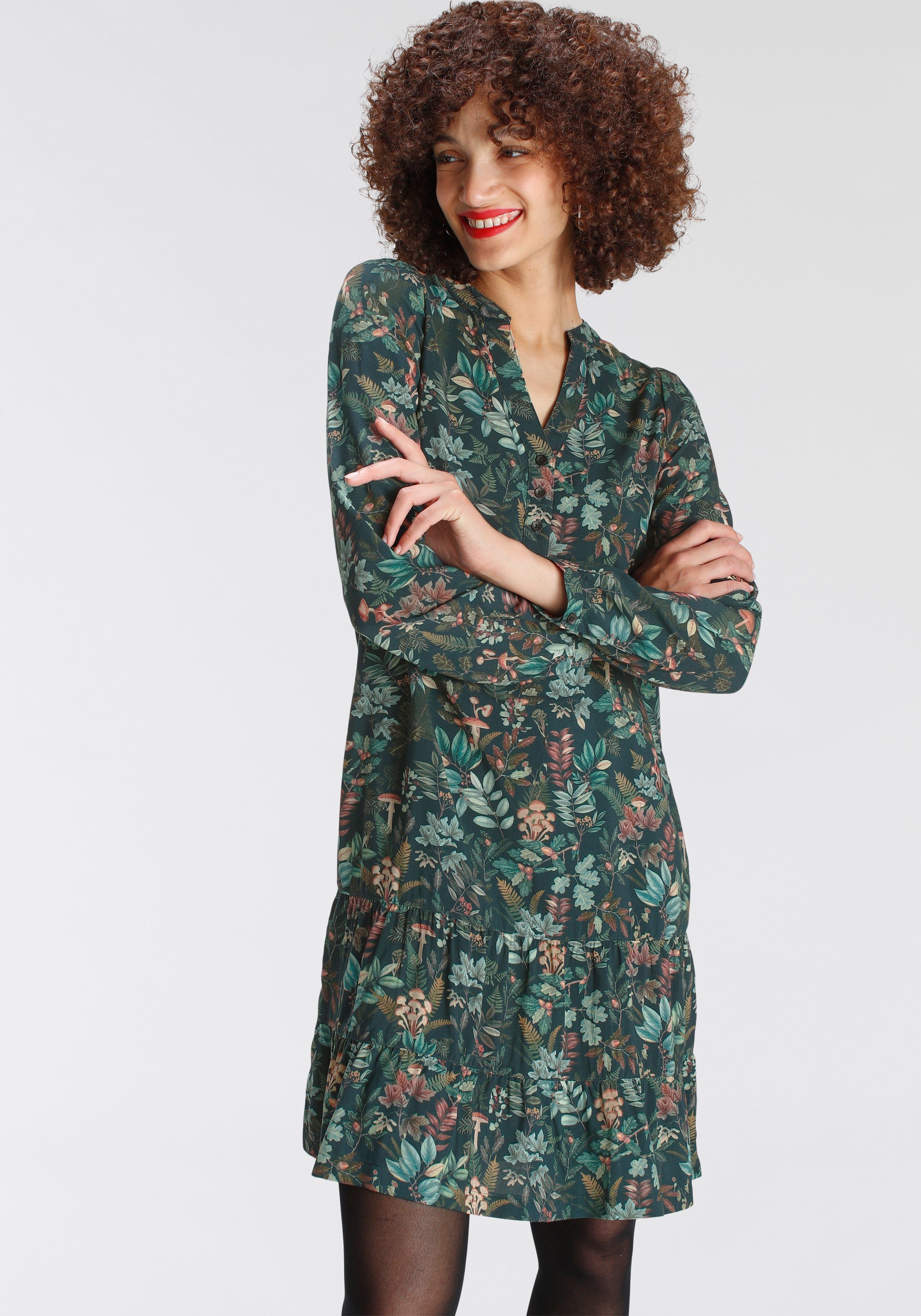 AJC Jurk met overhemdkraag knie-vrij, elegant, van viscose, lange mouwen, met 1-knop-manchetten