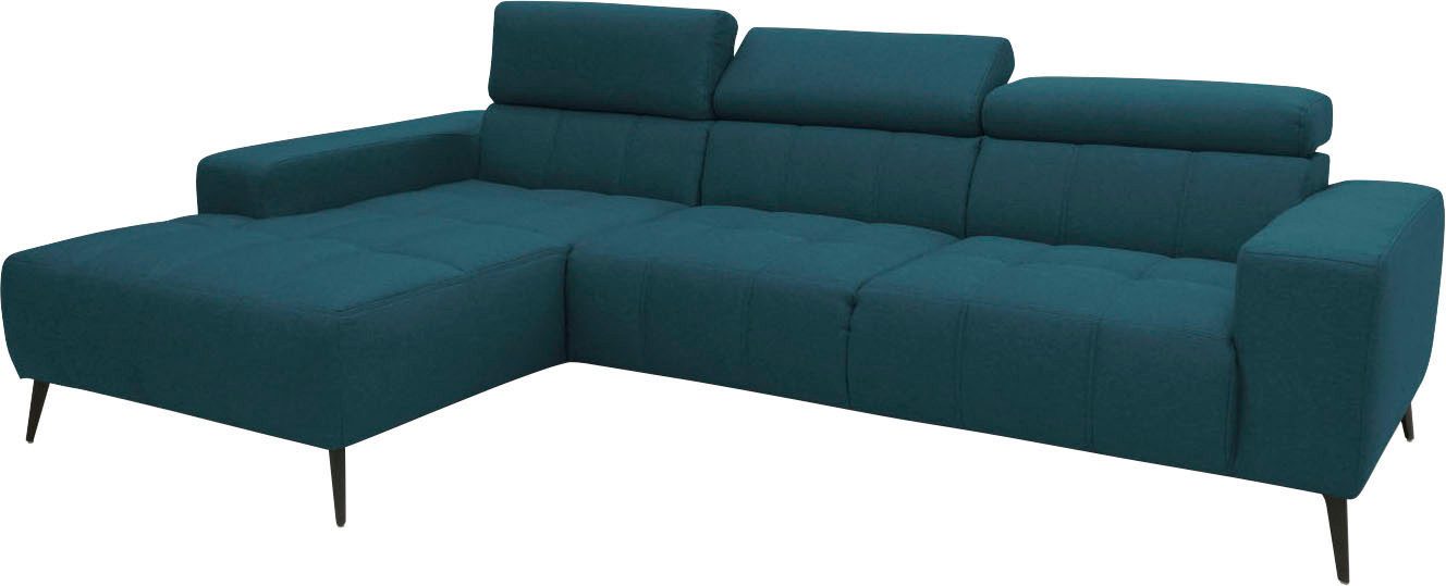 DOMO collection Hoekbank Trento L-vorm, met sledevoet of enkele voet naar keuze met verstelbare hoofdsteun, récamier links/rechts bestelbaar
