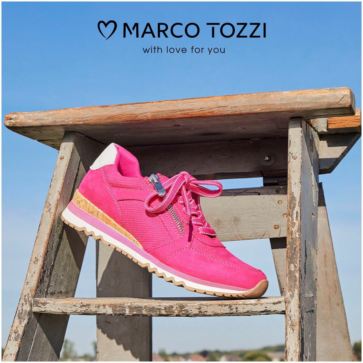 Marco Tozzi Sneakers met sleehak vrijetijdsschoen, lage schoen, veterschoen in vegan uitvoering