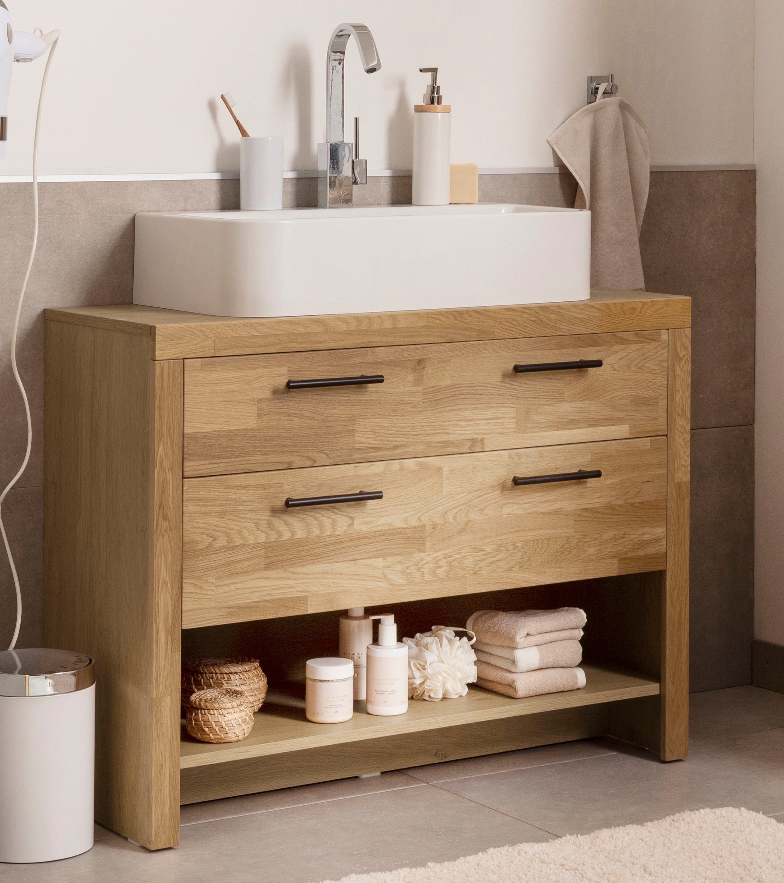 Home affaire Wastafelonderkast Satori Breedte 100 cm, fronten & lijst van eiken, klep en lade