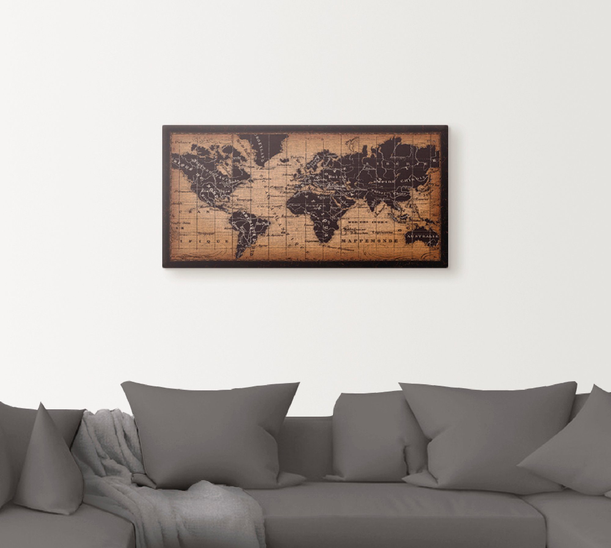 Artland Artprint Oude wereldkaart als artprint op linnen, poster, muursticker in verschillende maten