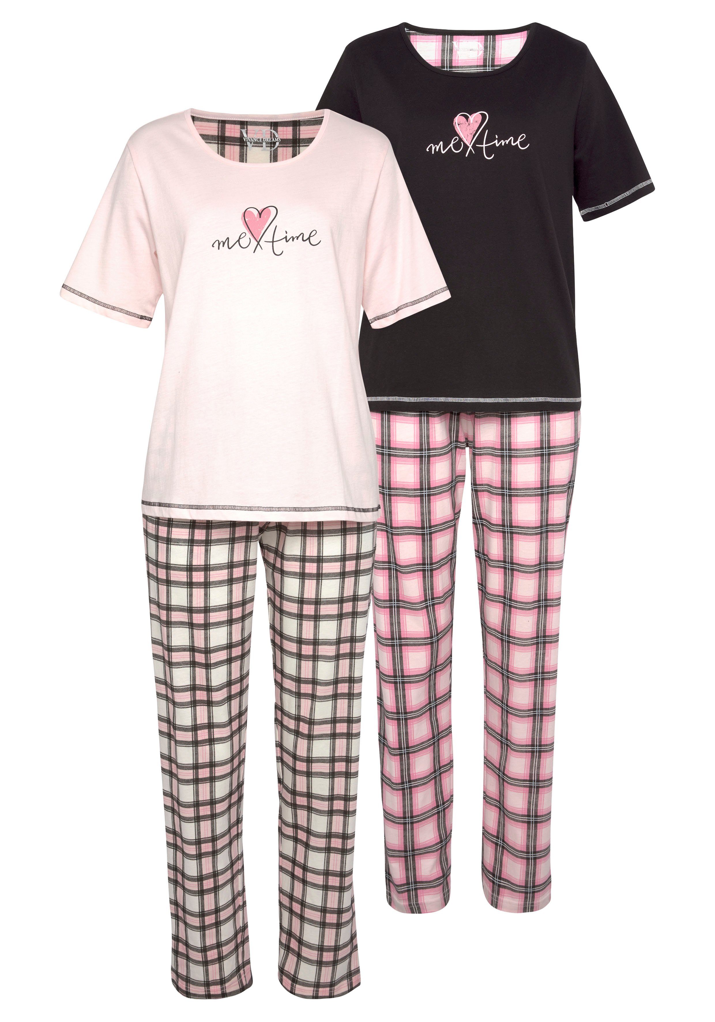 Vivance Dreams Pyjama in dubbelpack met ruitpatroon (4-delig, Set van 2)