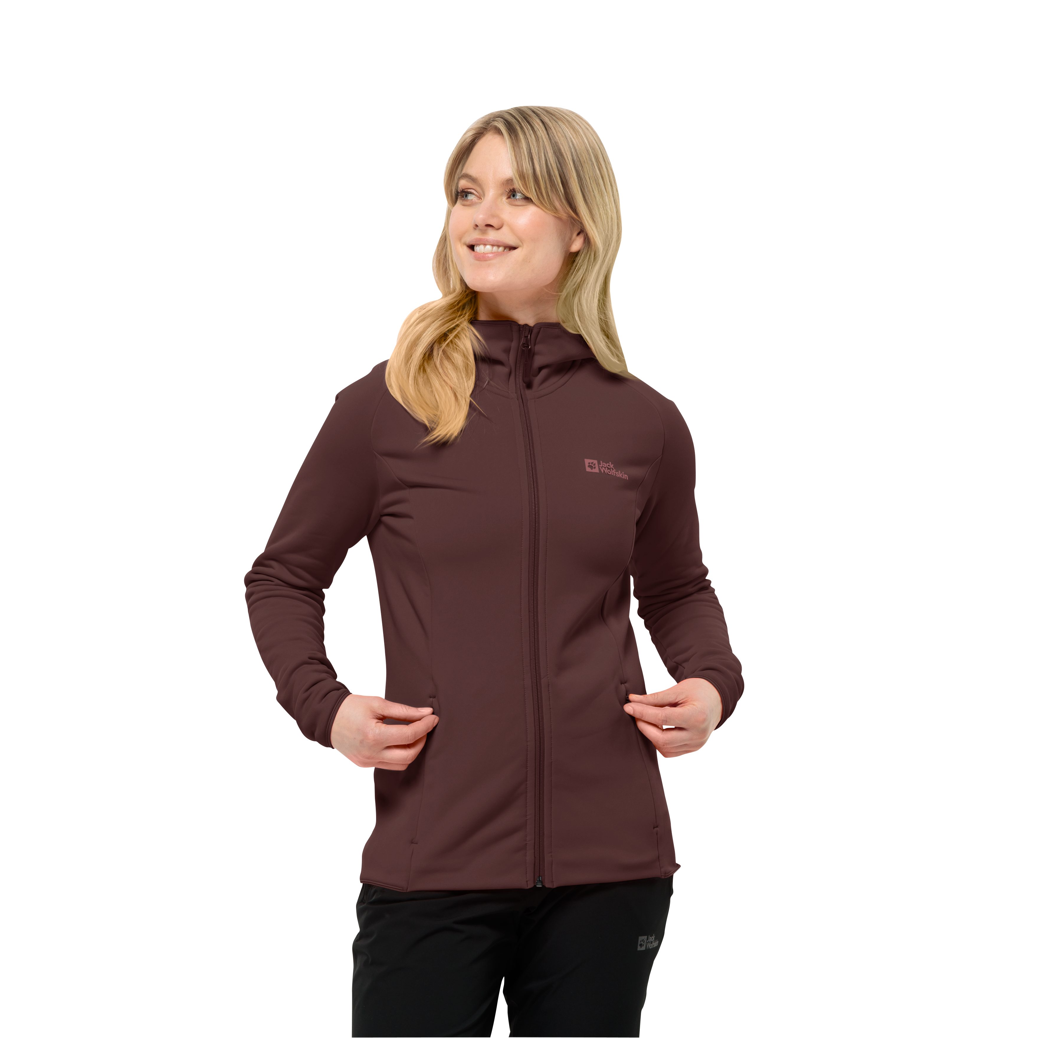 Jack Wolfskin Fleecejack BAISELBERG HOODED FZ W van stretch-fleece voor elke dag dames fleece vesten maat M (38/40) bruin