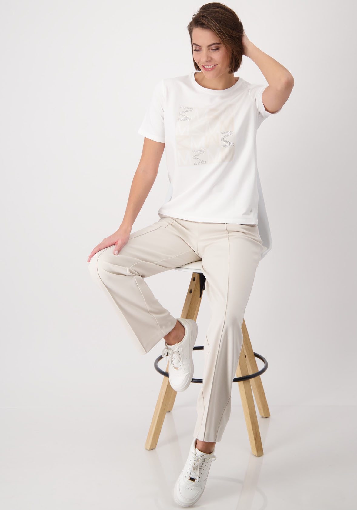 Monari Shirt met ronde hals Shirt Schmuckschrift met frontprint en glitterstuds