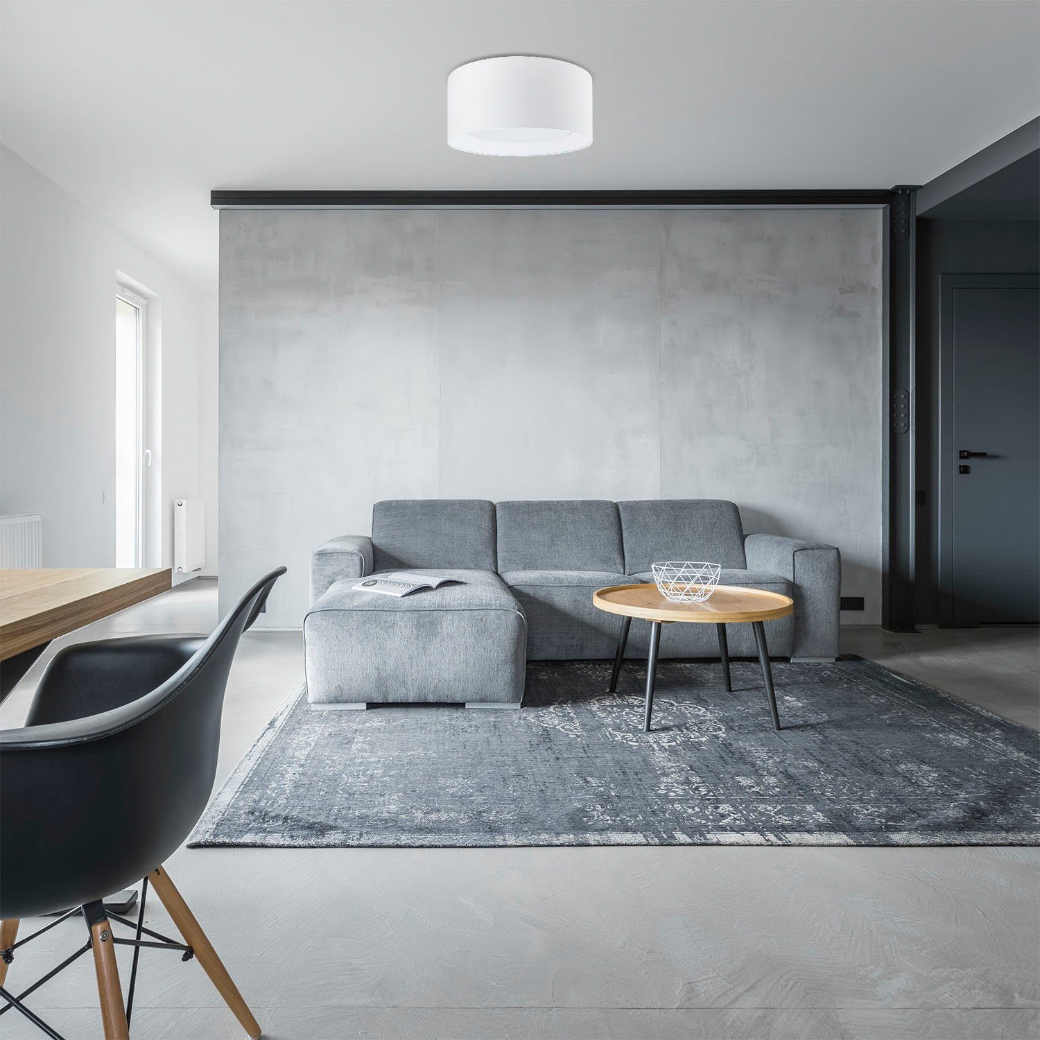 Paco Home Plafondlamp Om Rond kantoor textielkap 3 x E27 modern gesloten uni