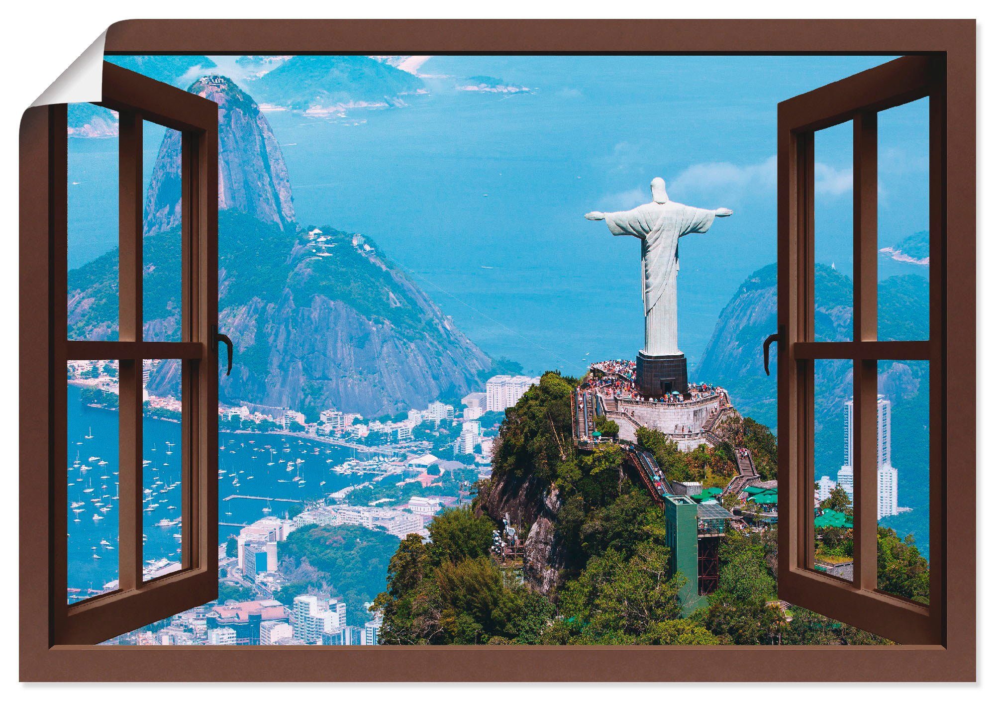 Artland Artprint Blik uit het venster Rio de Janeiro met Cristo in vele afmetingen & productsoorten - artprint van aluminium / artprint voor buiten, artprint op linnen, poster, muu