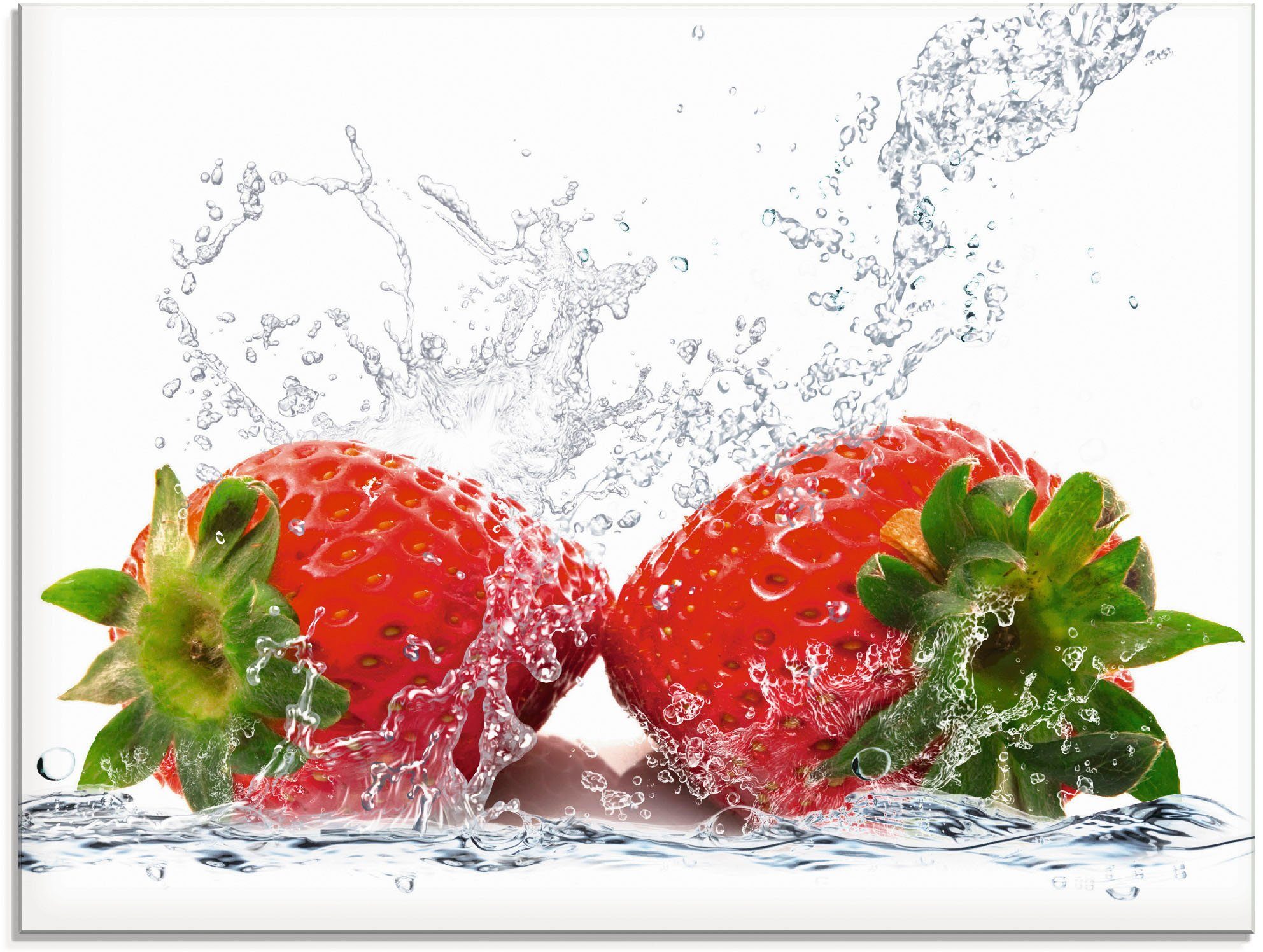 Artland Print op glas Aardbeien met prikwater glazen artprint rood