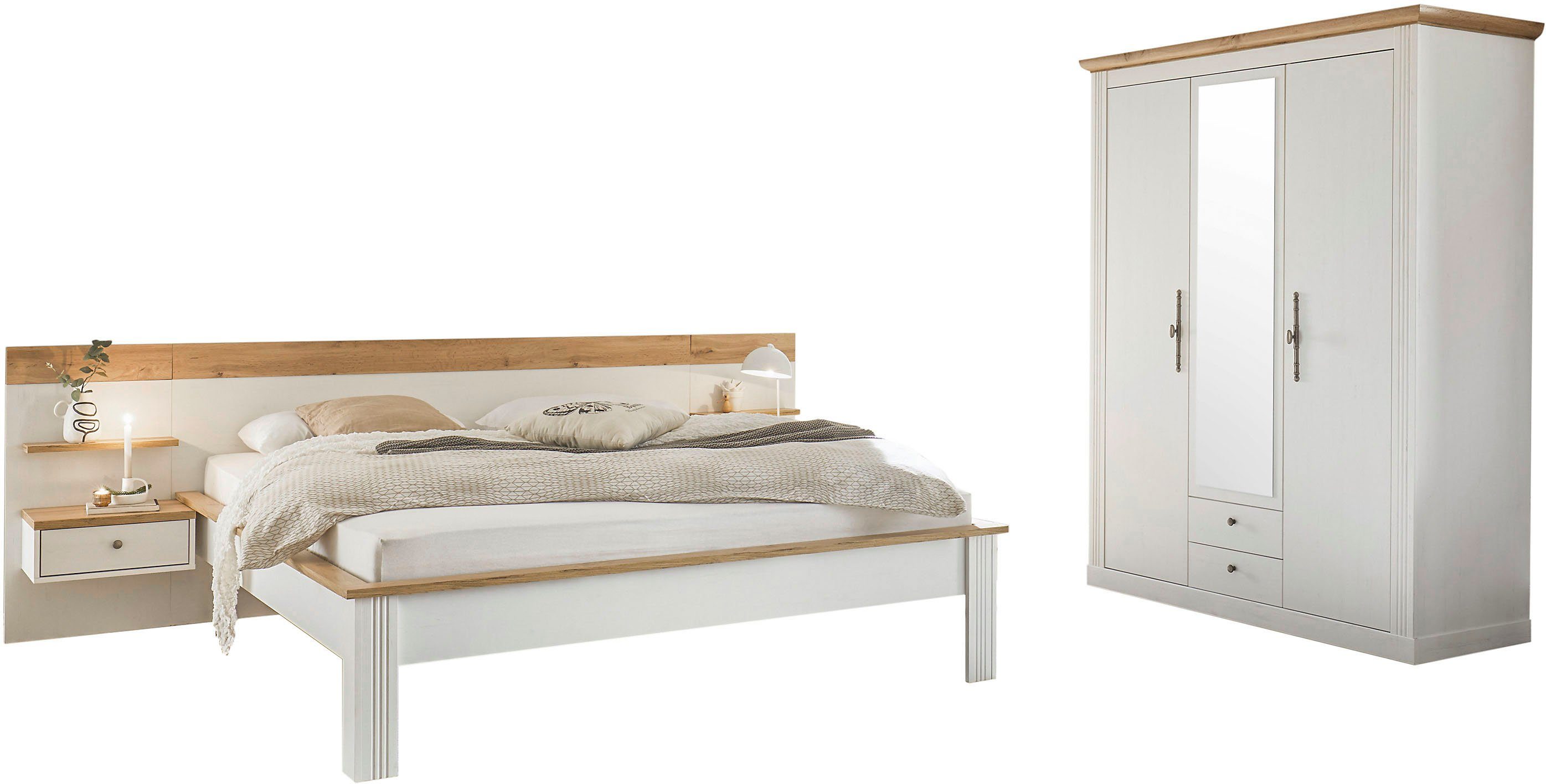 Home affaire Slaapkamerserie Westminster bevat 1 bed, kledingkast 3-deurs en 2 wandpaneel garderobekasten wit