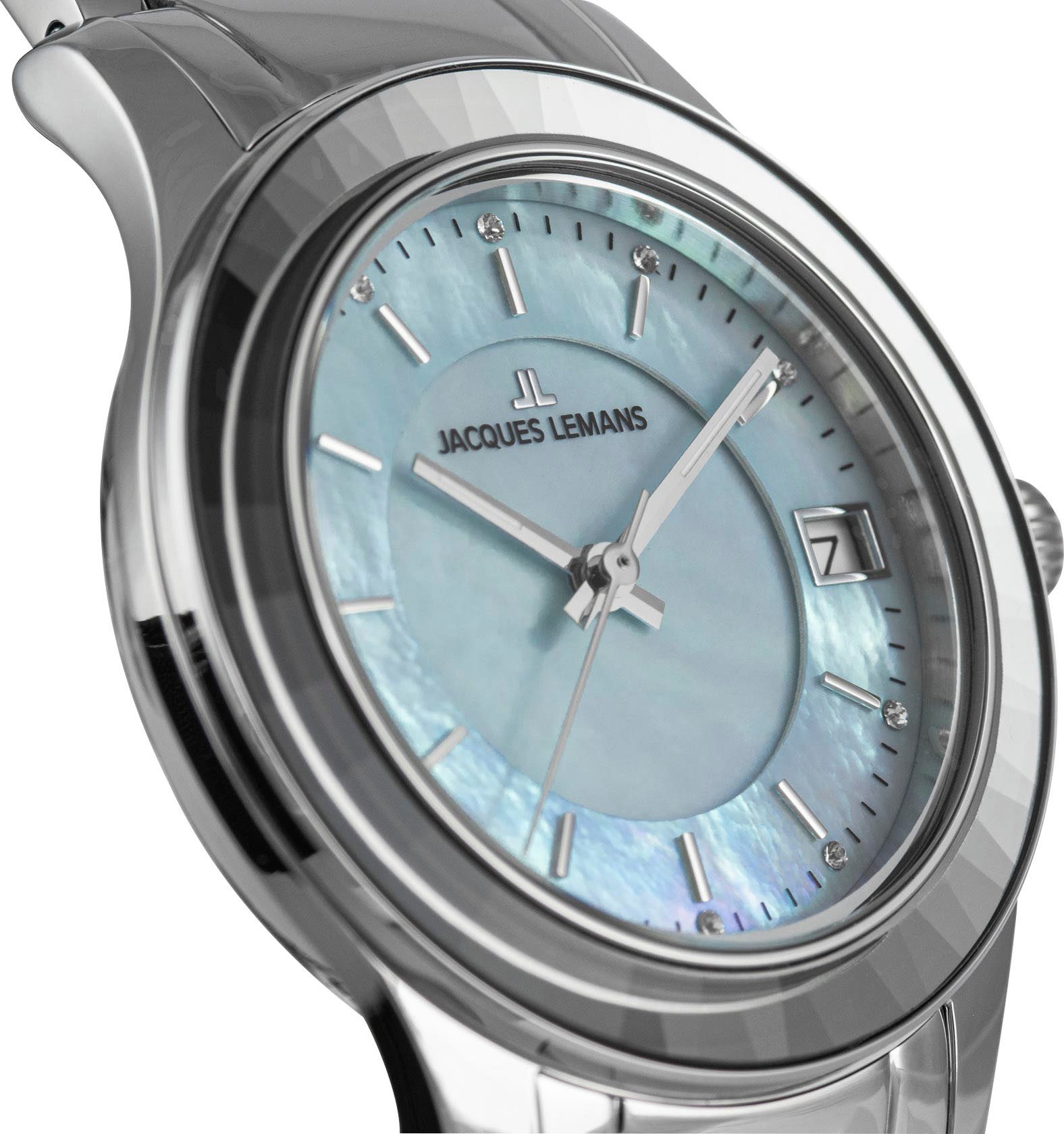 Jacques Lemans Kwartshorloge Venice Polshorloge, dameshorloge, roestvrijstalen band, parelmoer-dial, datum