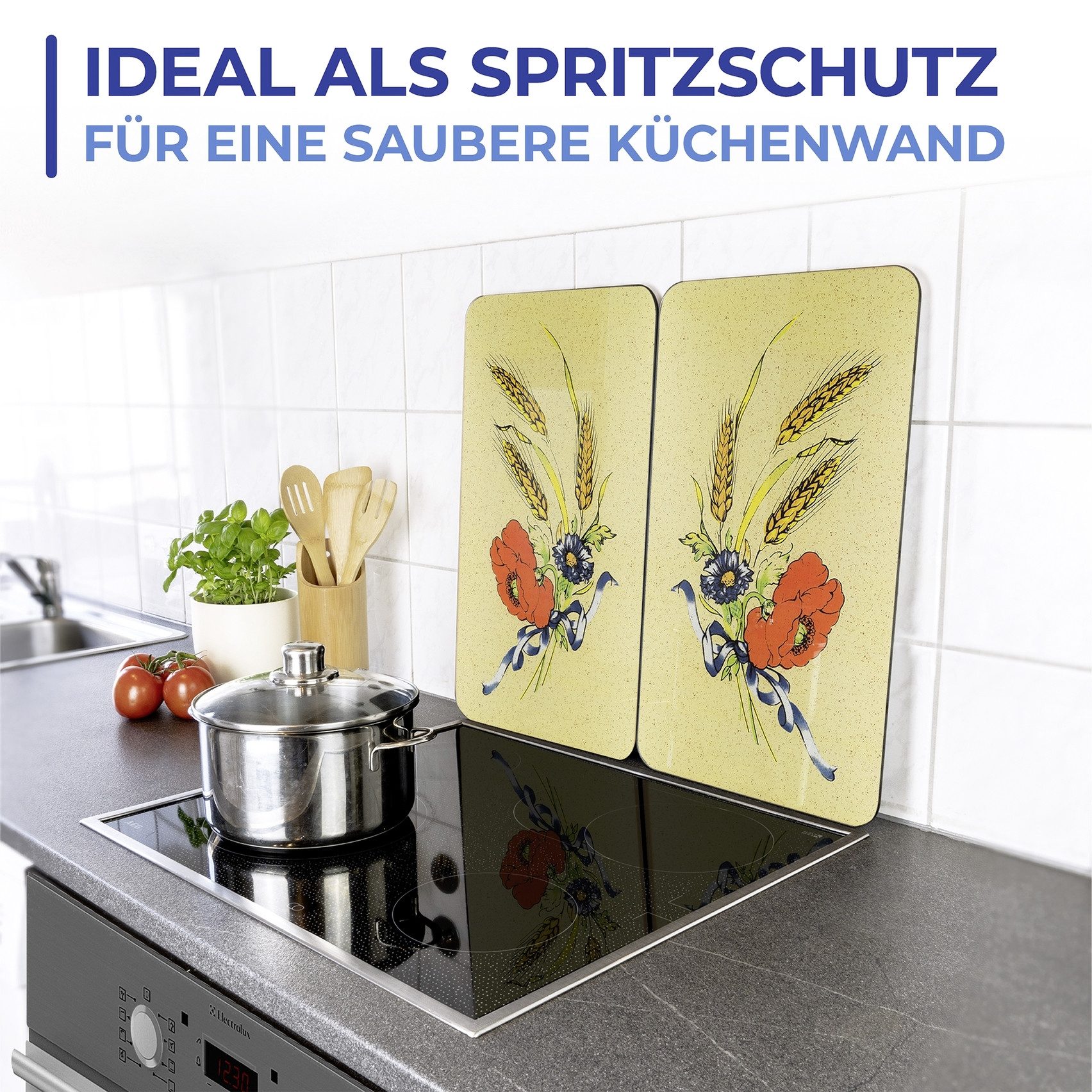 WENKO Kookplaatdeksel Universeel model Korenbloemen (set, 2-delig)