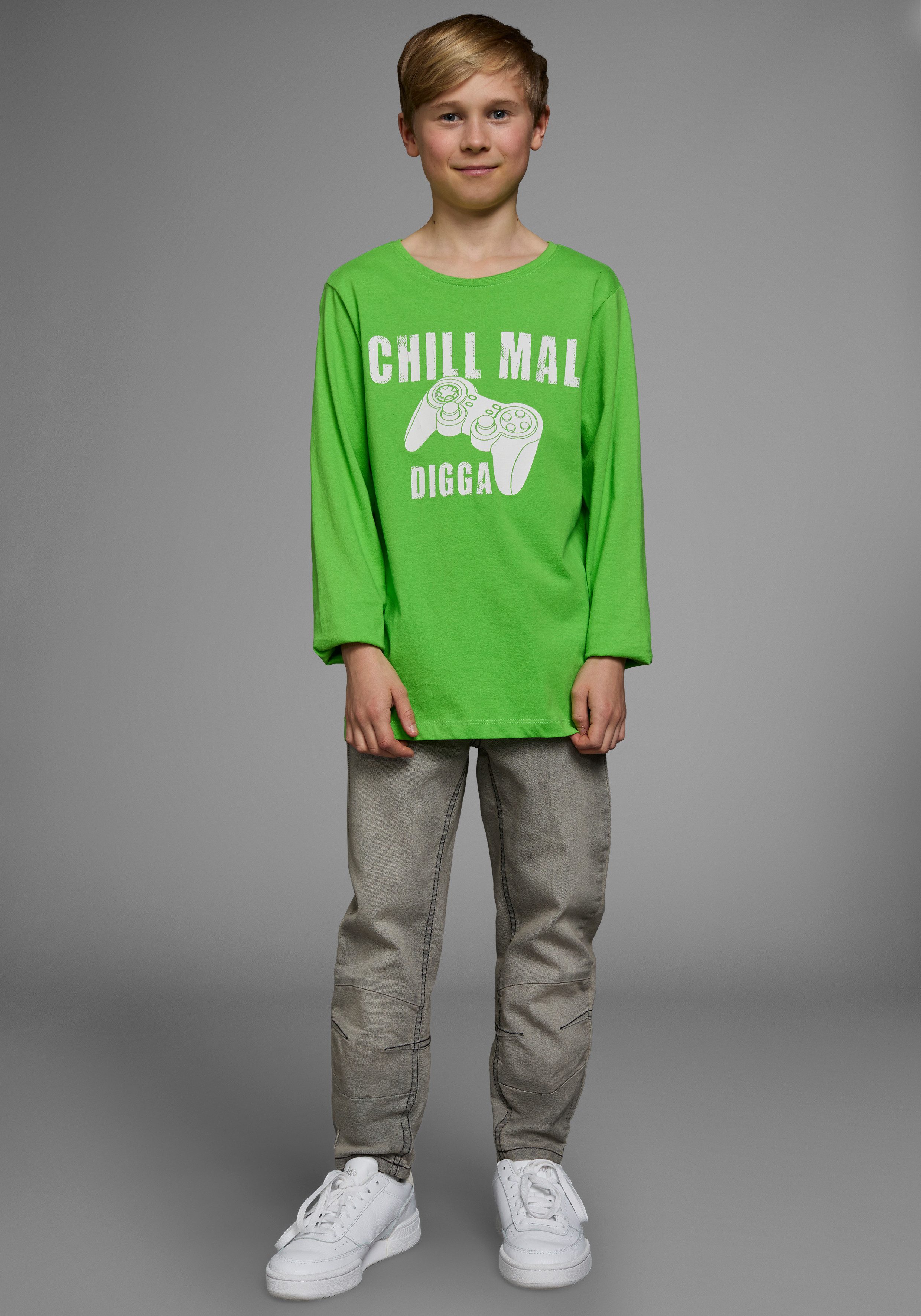 KIDSWORLD Shirt met lange mouwen CHILL MAL DIGGA Lange mouwen, basic pasvorm, met frisse opdruk