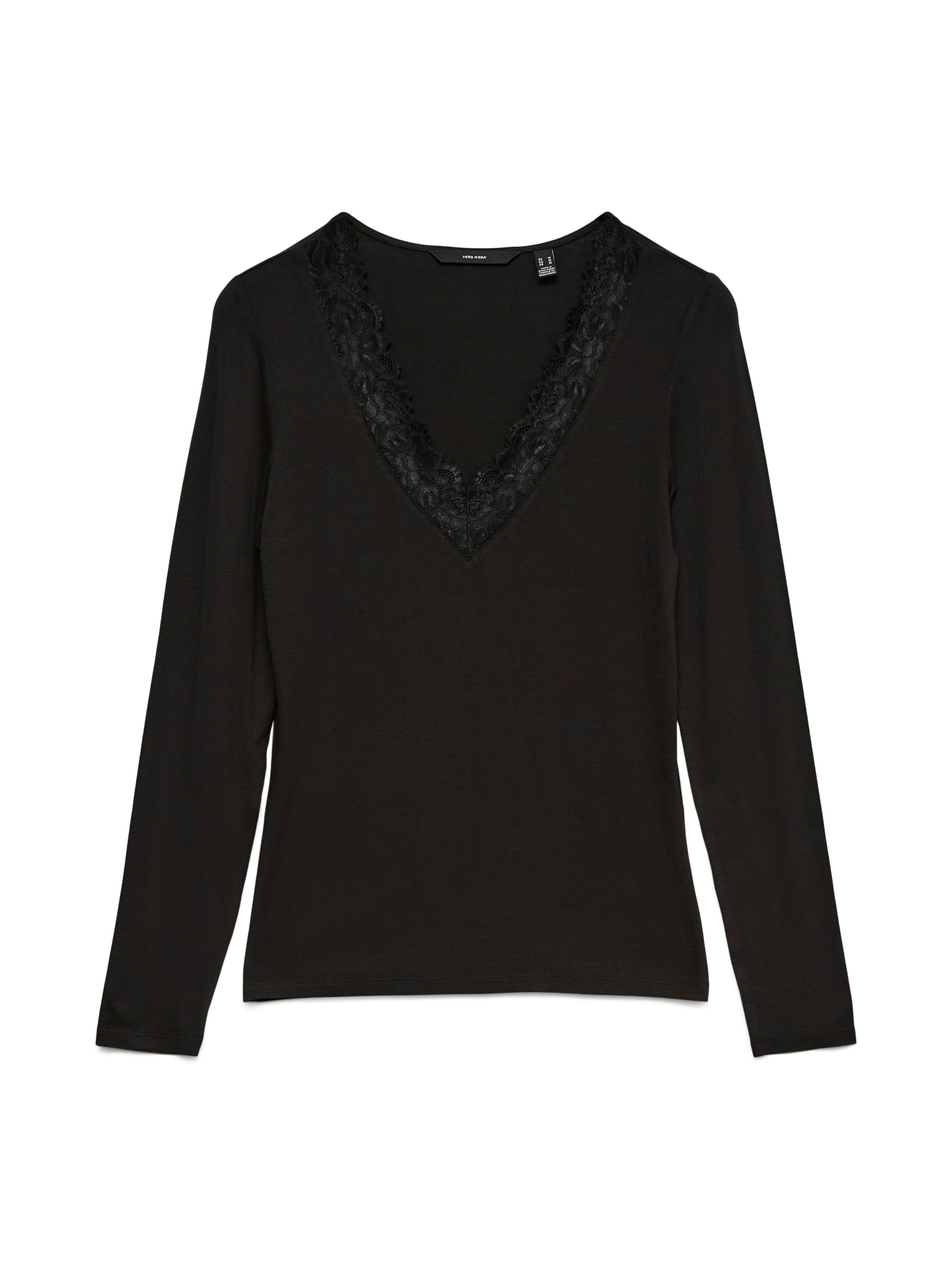Vero Moda Shirt met V-hals VMROSA LS V-NECK LACE TOP GA JRS NOOS