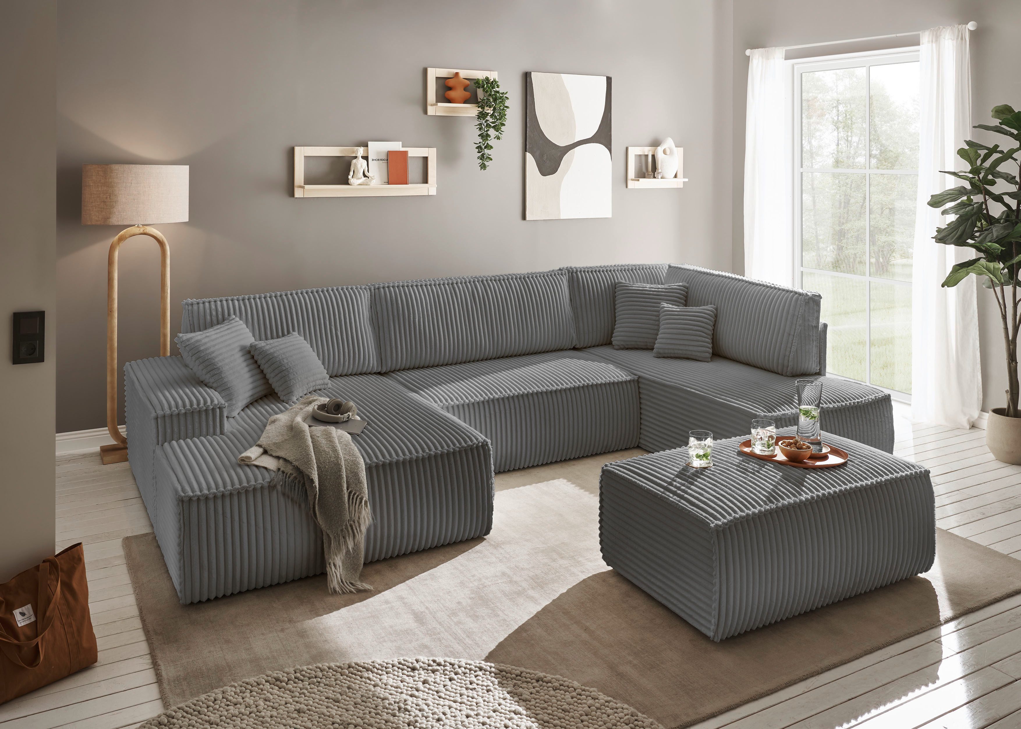 andas Zithoek FINNLEY U-model XXL 329 cm, bedbank, slaapfunctie m. bedkist