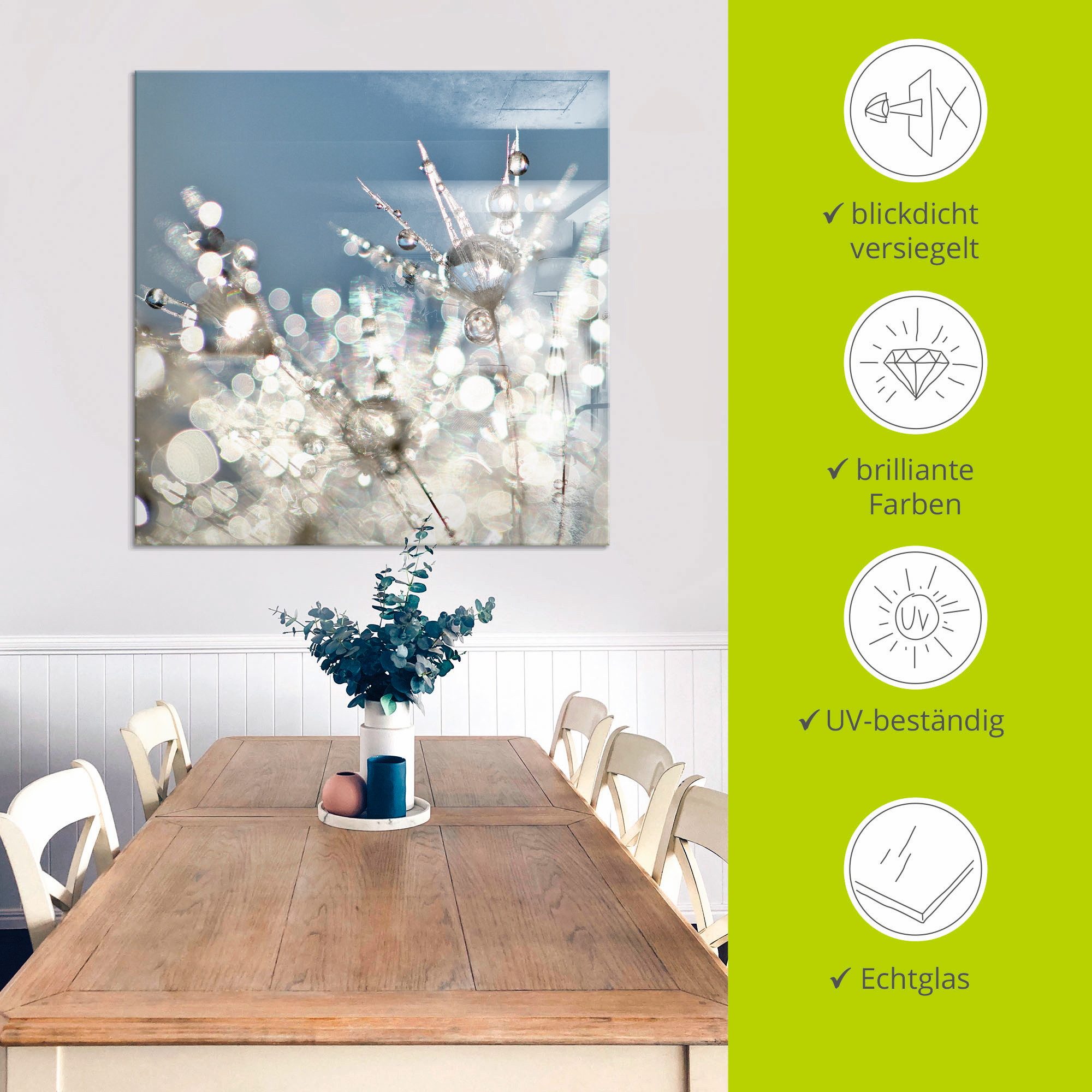 Artland Print op glas Pluizenbol druppel abstract