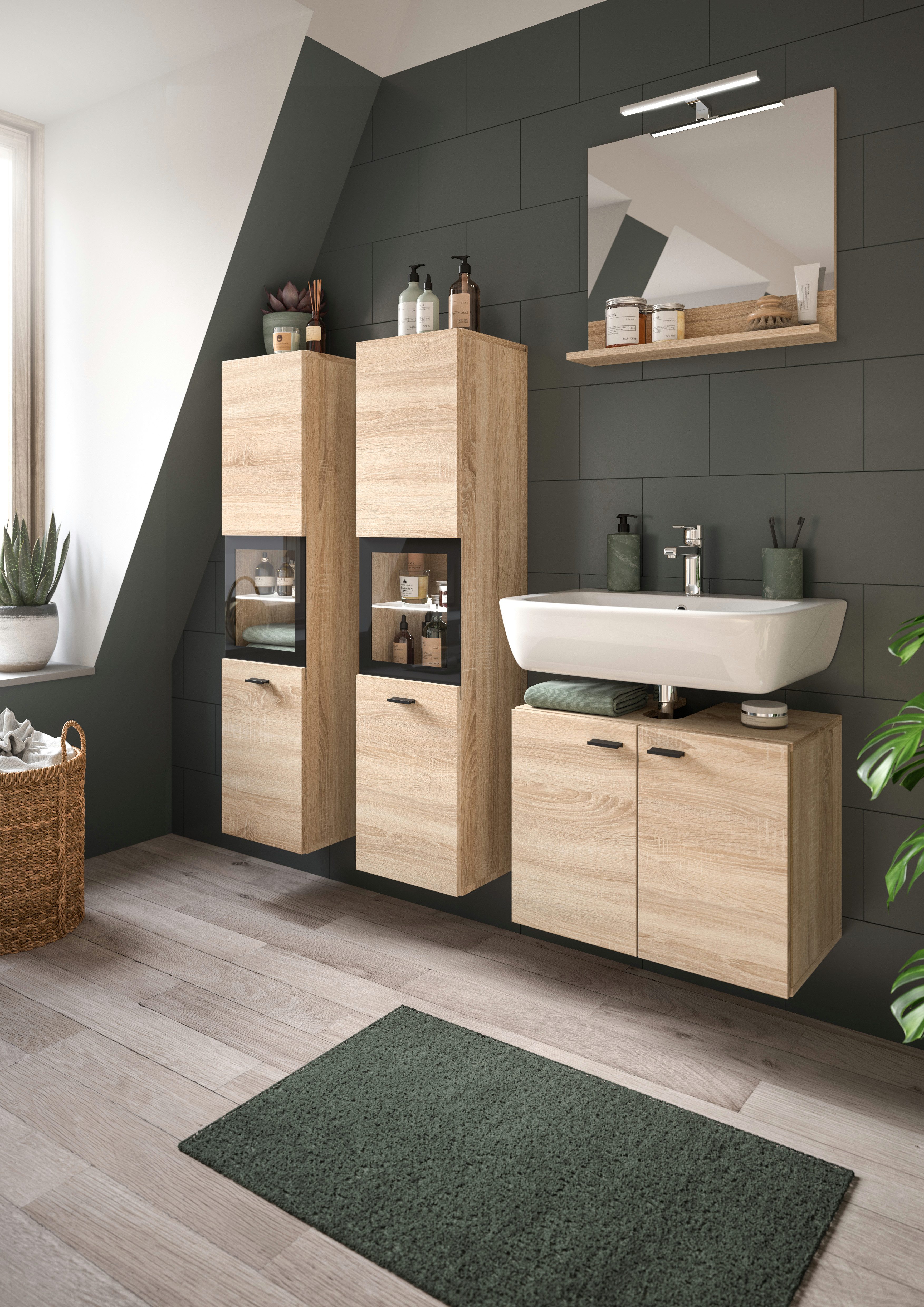 welltime Hoge kast Tampa, hoogte 125cm, hangend of staand te monteren Badkamerkast, hangkast badkamer, badkamer, badkamermeubels