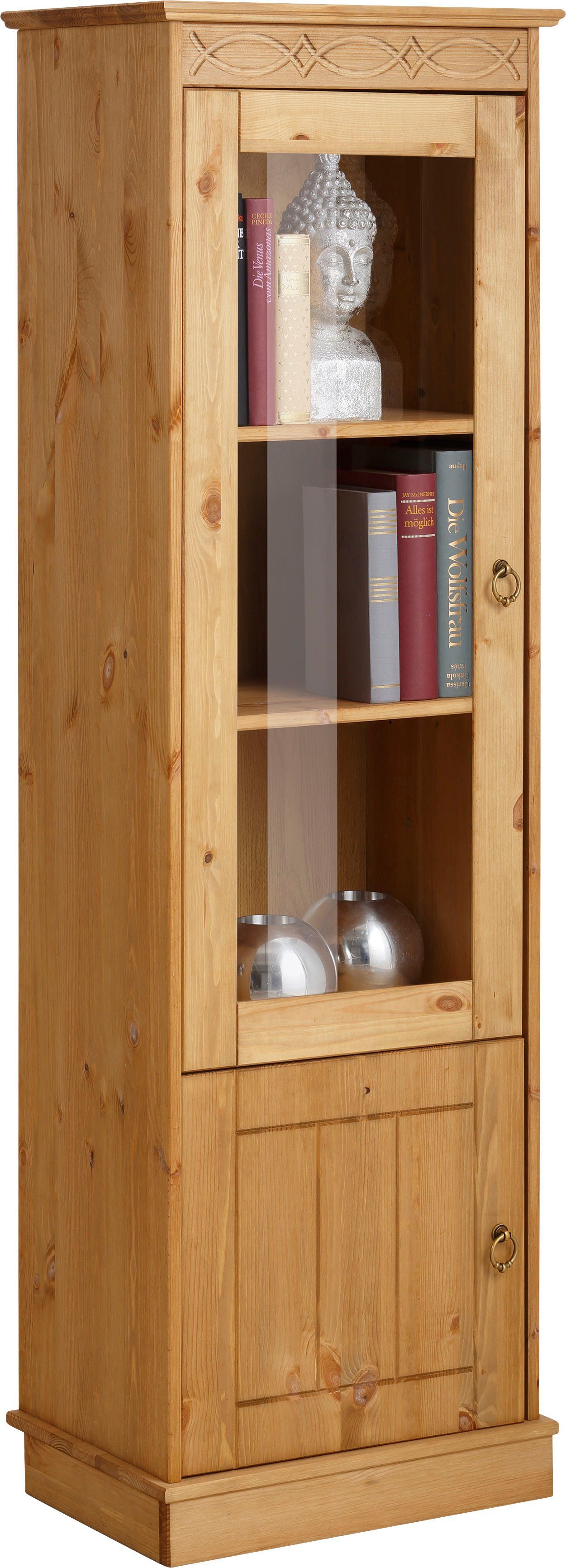 Home affaire Vitrinekast Indra van massief dennenhout, fsc®, 2-delig, hoogte 145 cm, discreet ornament
