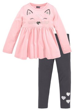 kidsworld shirt met lange mouwen  legging met mooie paillettenapplicatie (set) roze