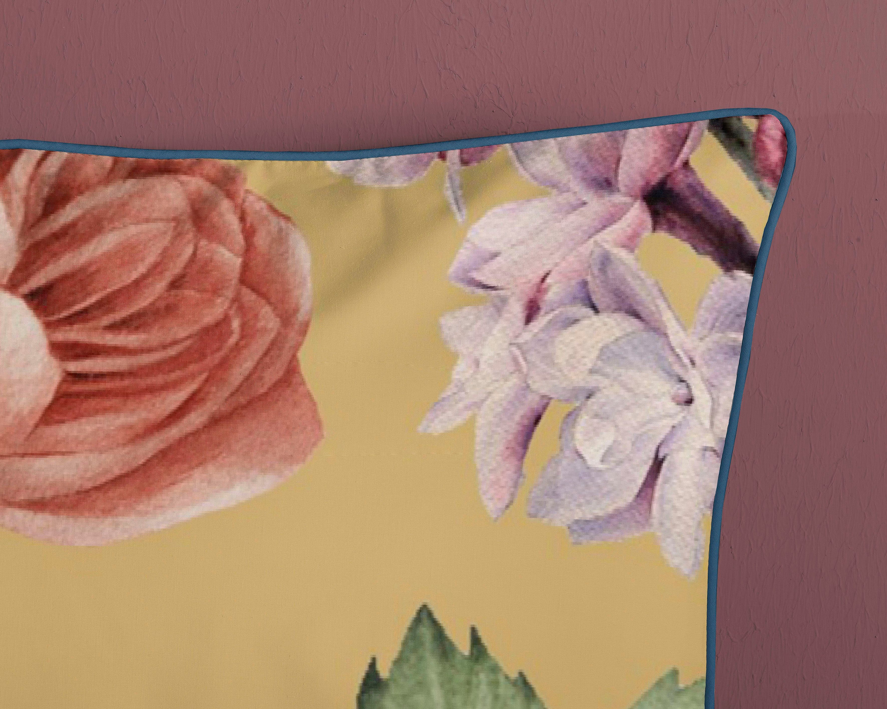 Descanso Tweezijdig te gebruiken overtrekset Fiori Katoen, Satijn, 135x200, Bies, Rits, Omkeerbaar, Bloemen Zand
