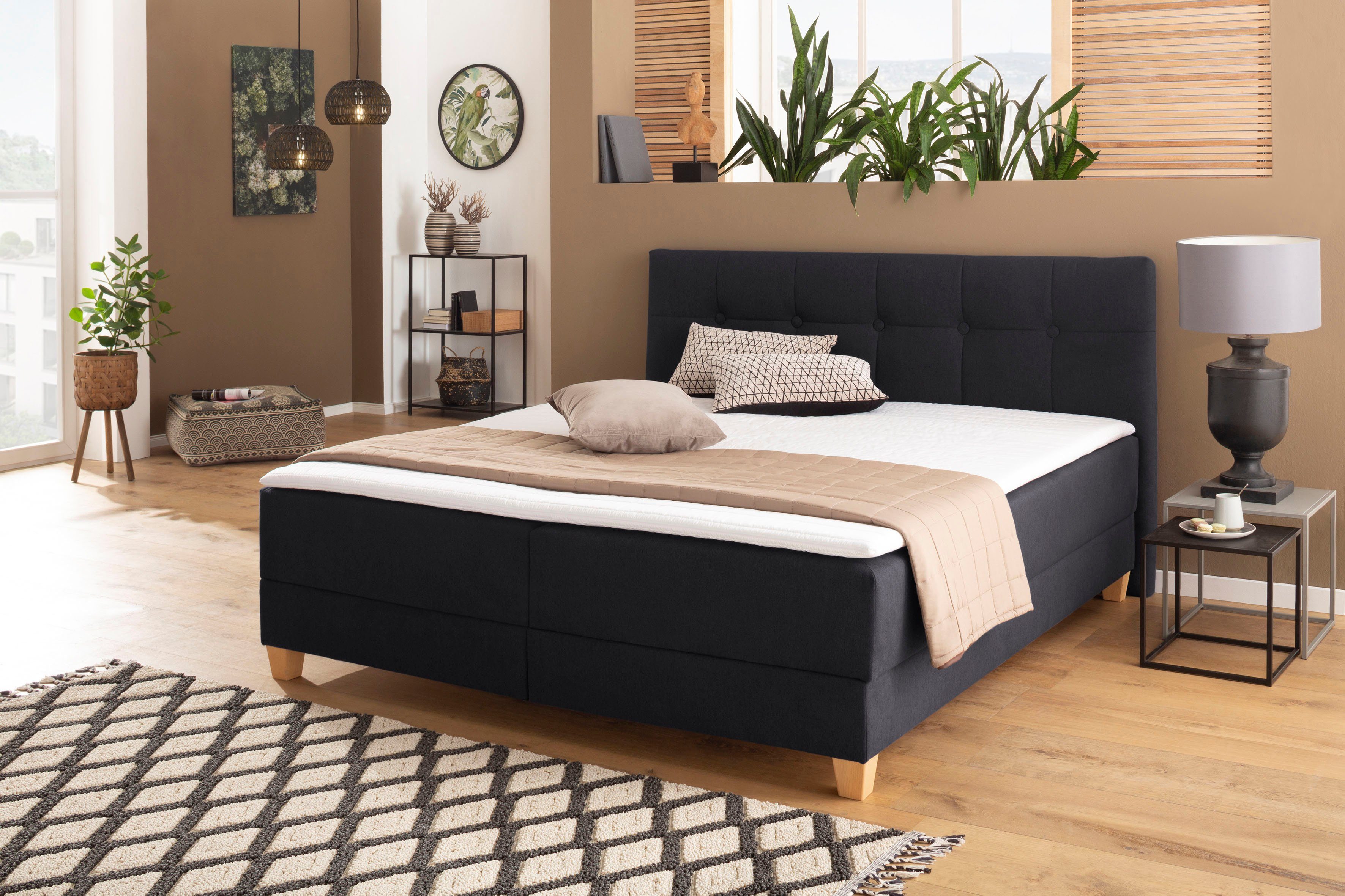 Home affaire Boxspring Lonrai in h2, h3 & h4 en xxl - verlengde 220 cm kiesbaar, incl. topper