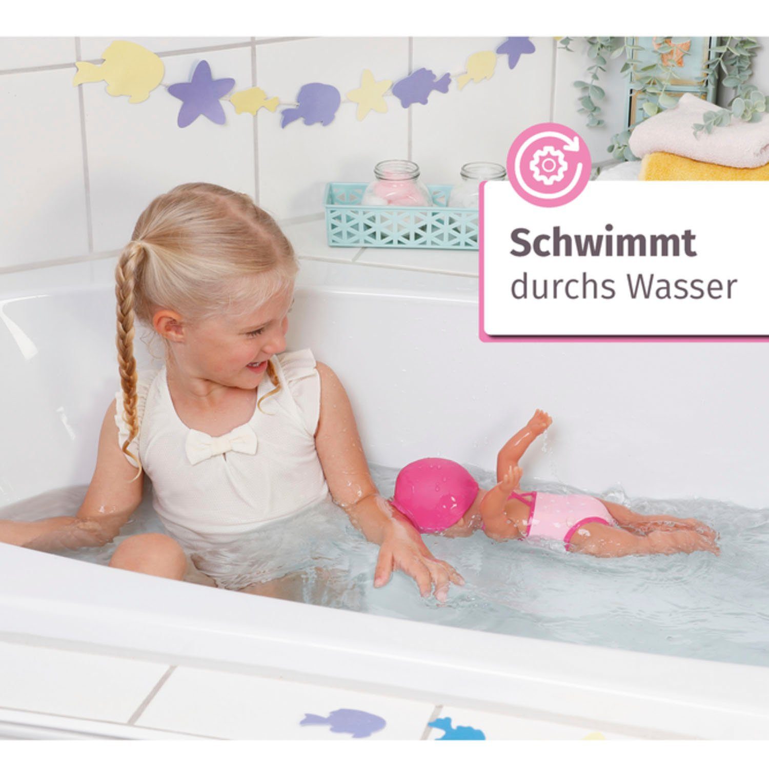Baby Born Babypop My First Swim Girl, 30 cm zwemt met borstcrawl en vlinderslag