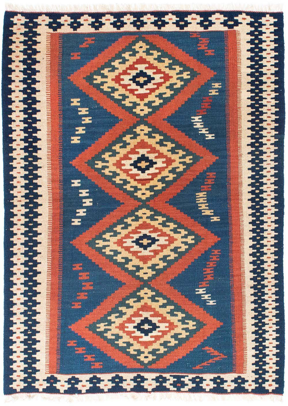 morgenland Wollen kleed Kelim Fars medaillon blu 143 x 108 cm Oriëntaalse look